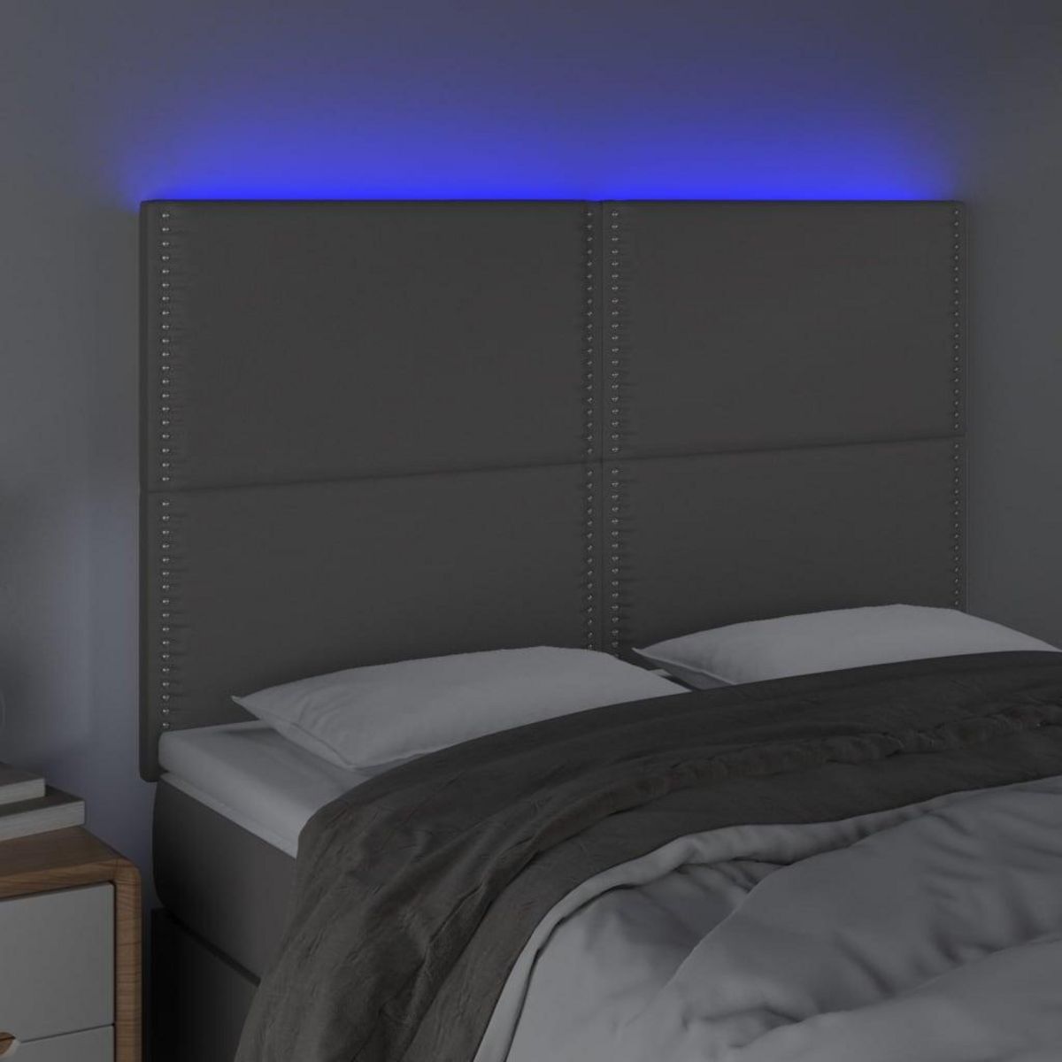 VIDAXL Tete de lit a LED Gris 144x5x118/128 cm Similicuir