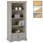 IDIMEX Bibliothèque en pin TEQUILA style mexicain, 4 étagères et 1 tiroir. Coloris disponibles : Bicolore