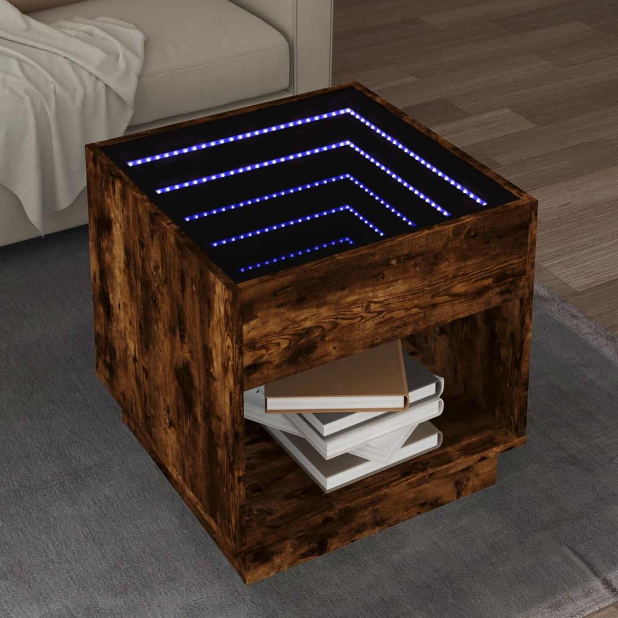 VIDAXL Table basse avec LED Infinity chene fume 50x50x50 cm