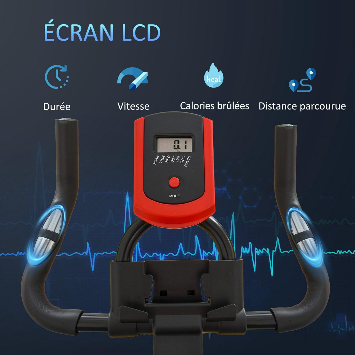 HOMCOM Vélo d'appartement avec écran LCD multifonctions vélo biking cardio training selle et guidon réglables volant inertie 6 Kg acier noir rouge