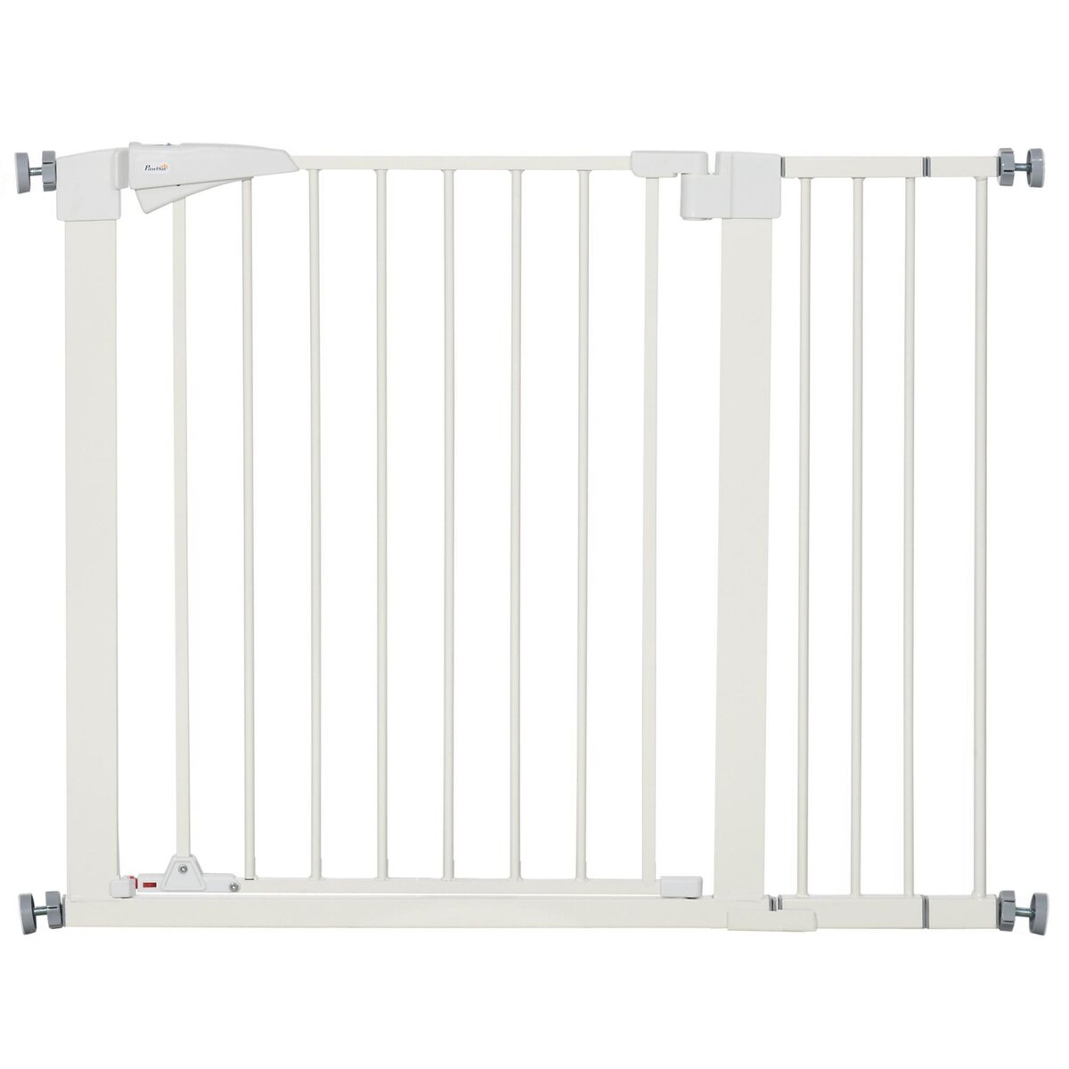 Pawhut - Barrière de sécurité animaux - longueur réglable dim. 75-82 cm -  porte verrouillable, ouverture double sens - sans perçage - acier noir pin