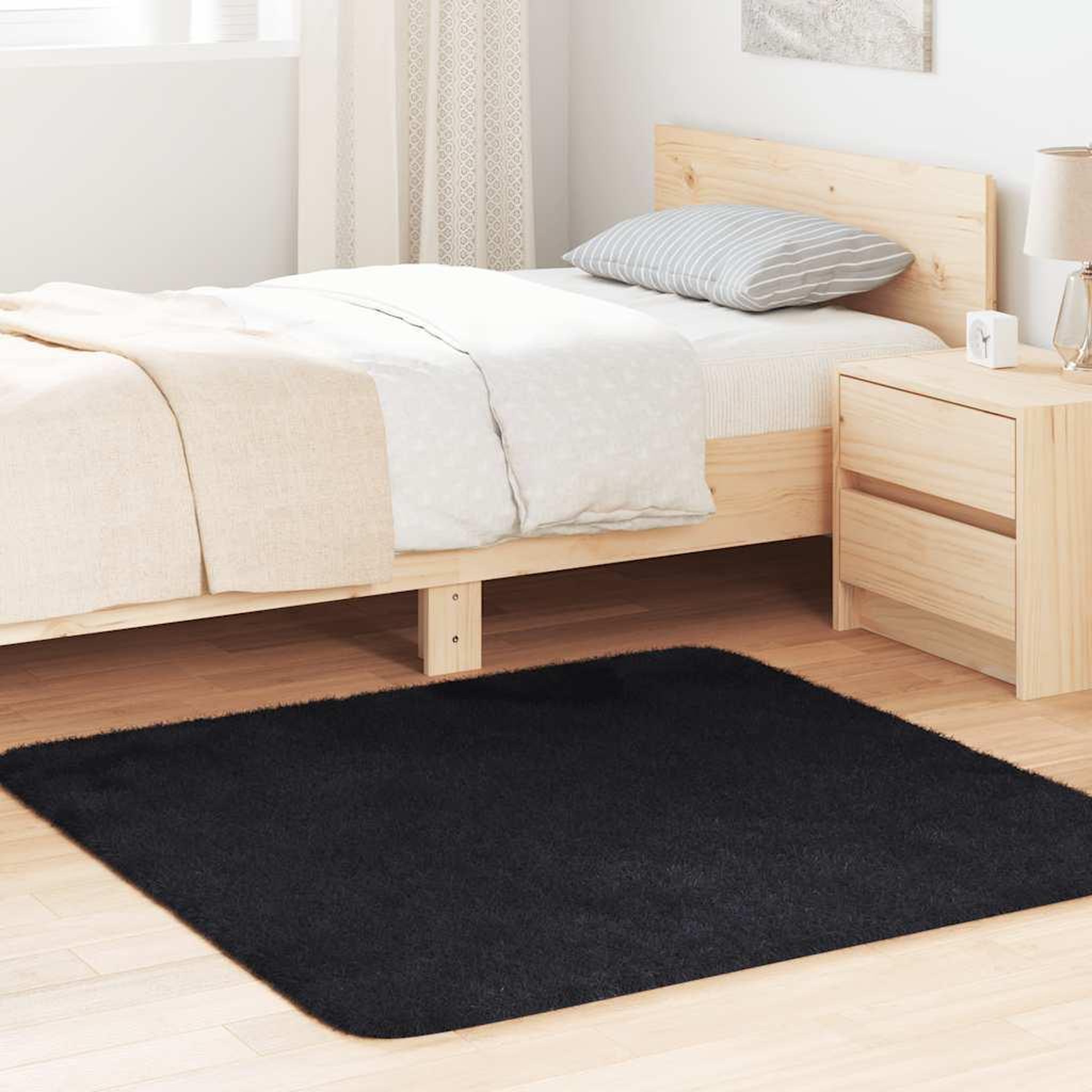 VIDAXL Tapis shaggy a poils longs NAVARRA noir 120x120 cm polyester