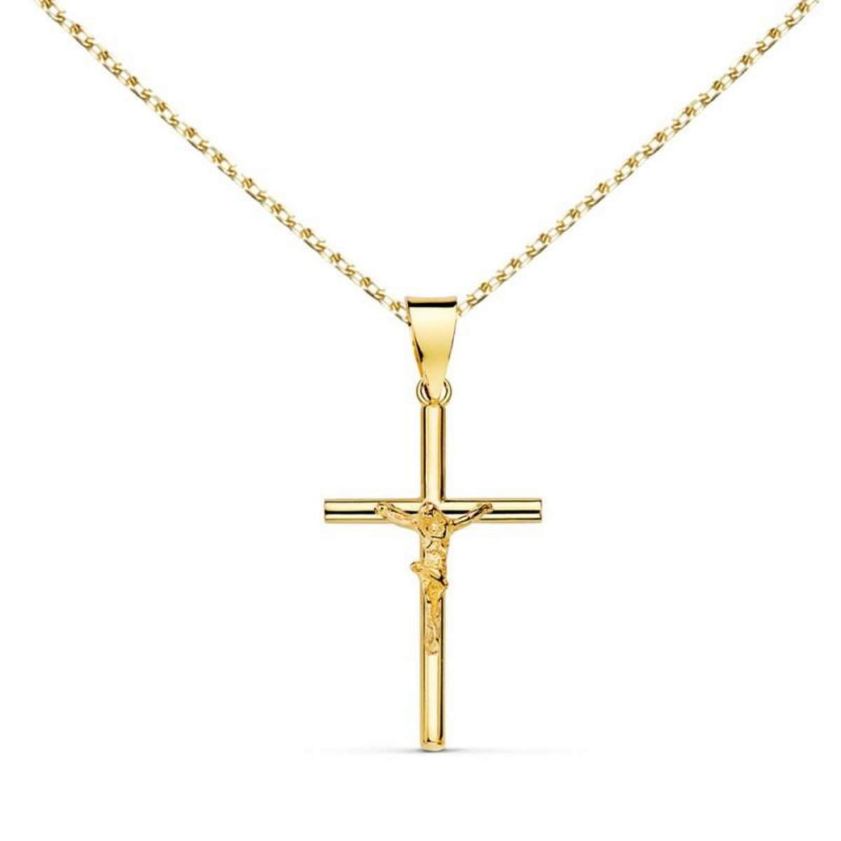 L'ATELIER D'AZUR Collier - Médaille Croix Or 18 Carats 750/000 - Christ sur la Croix - Chaine Dorée