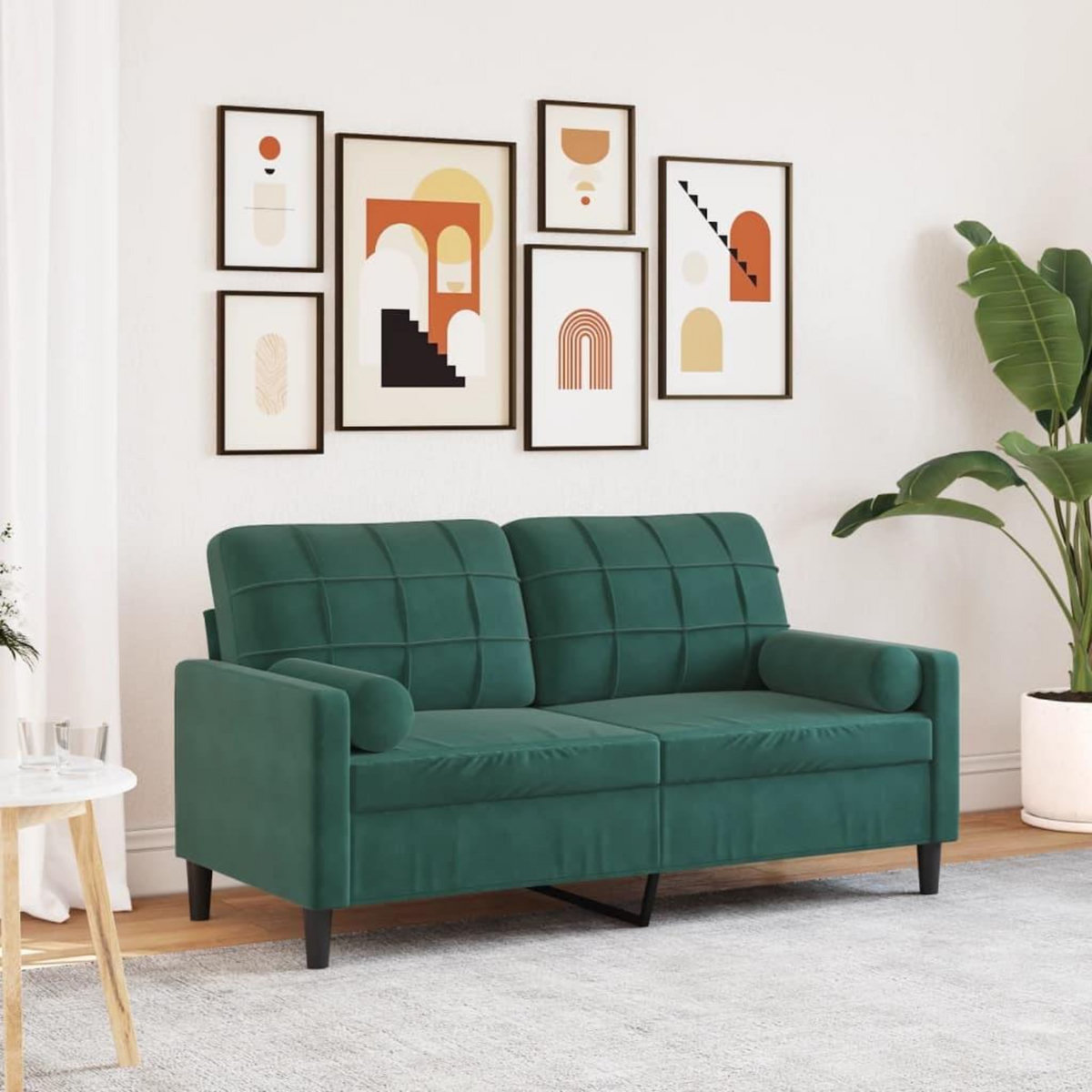 VIDAXL Canape 2 places avec oreillers vert fonce 140 cm velours