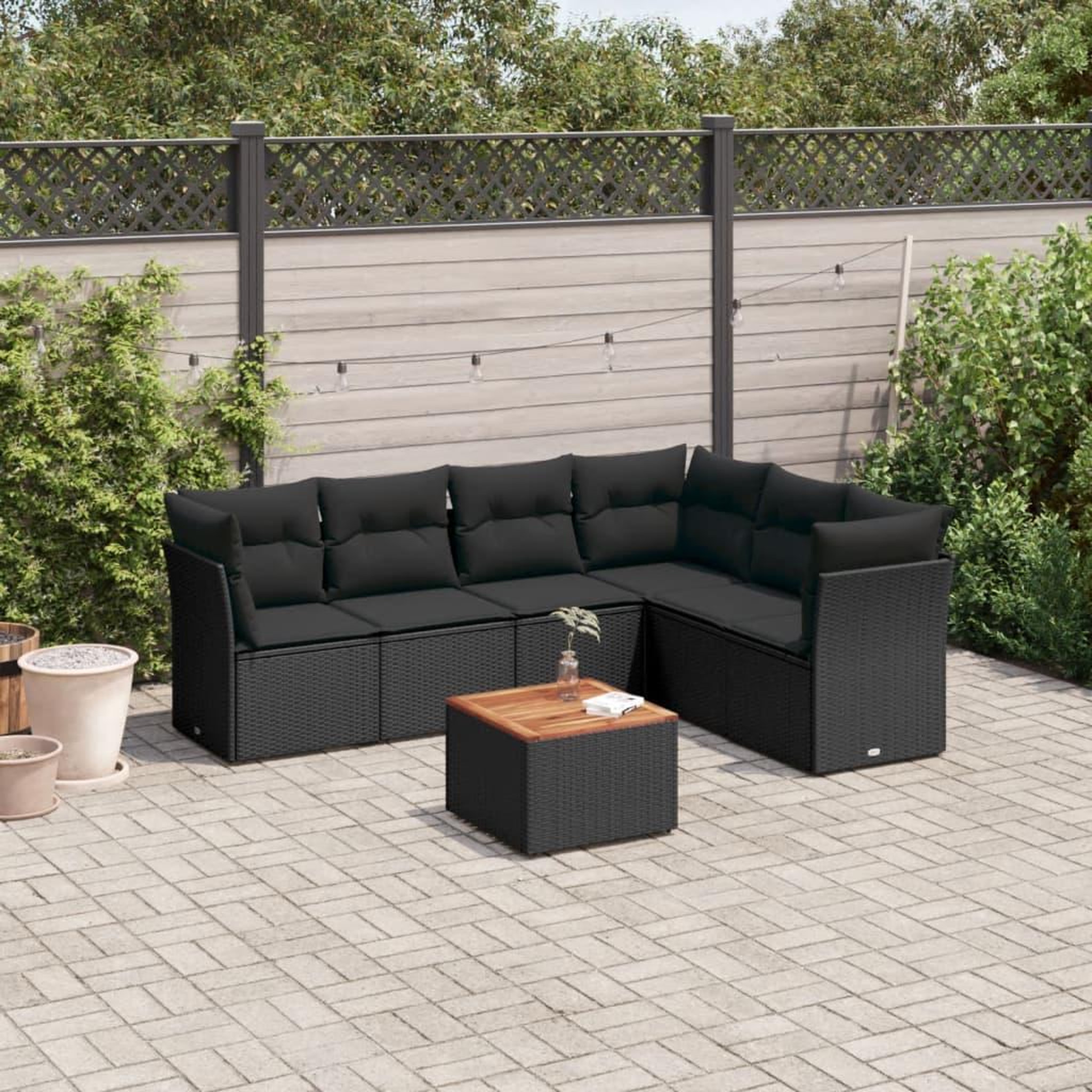 VIDAXL Salon de jardin 7 pcs avec coussins noir resine tressee