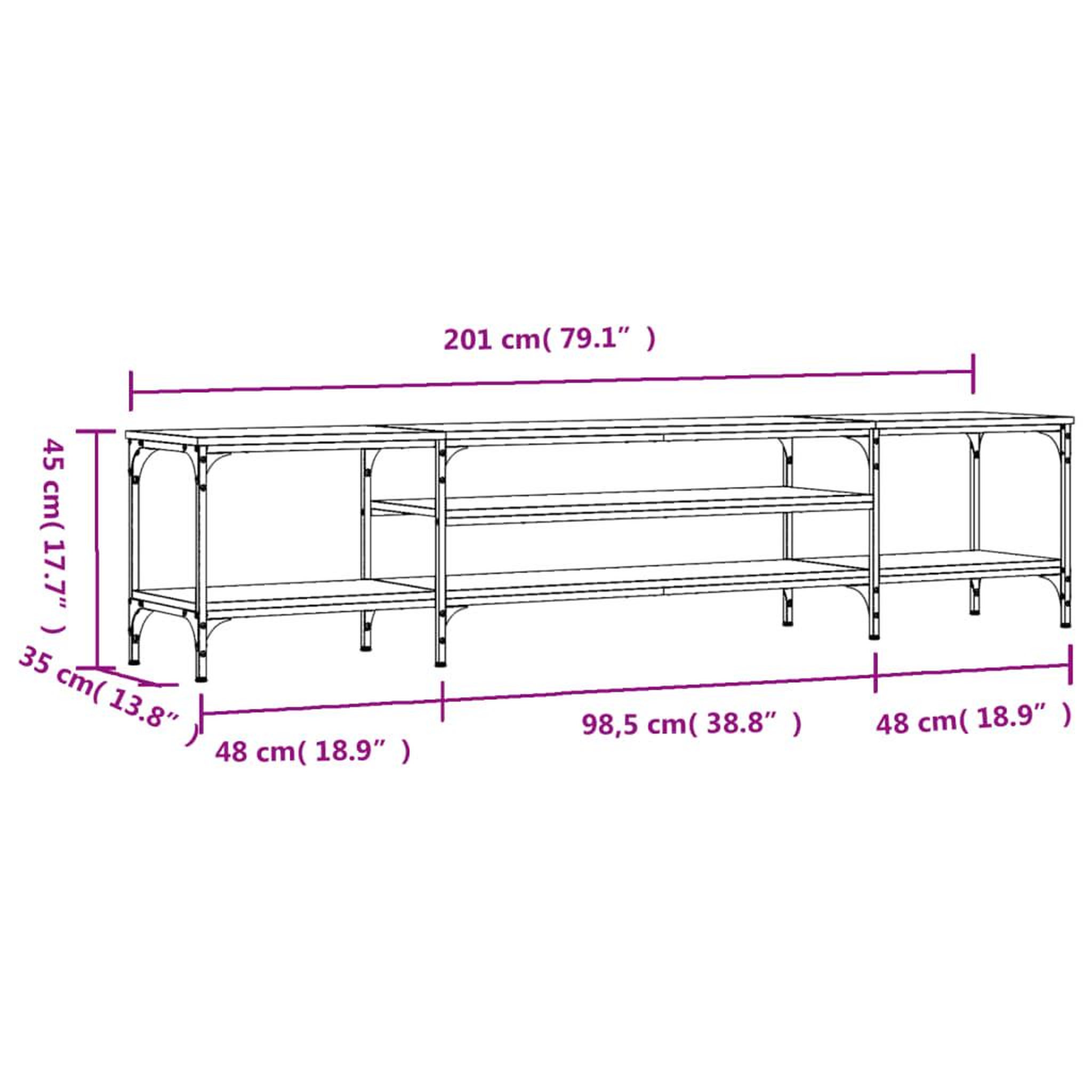 Voir la diapositive 6 : VIDAXL Meuble TV chene sonoma 201x35x45 cm bois d'ingenierie et fer