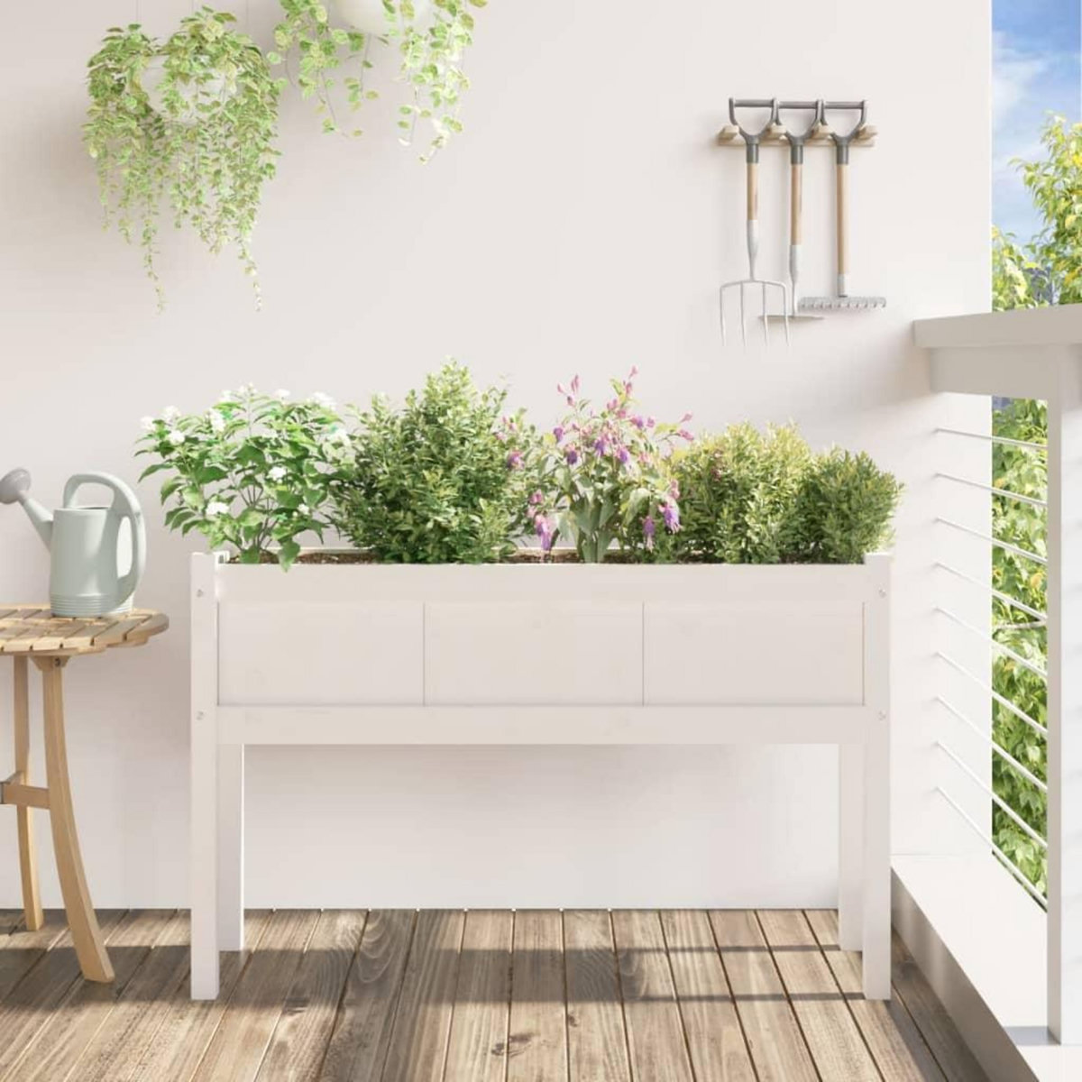 VIDAXL Jardinieres avec pieds blanc 110x31x70 cm bois de pin massif