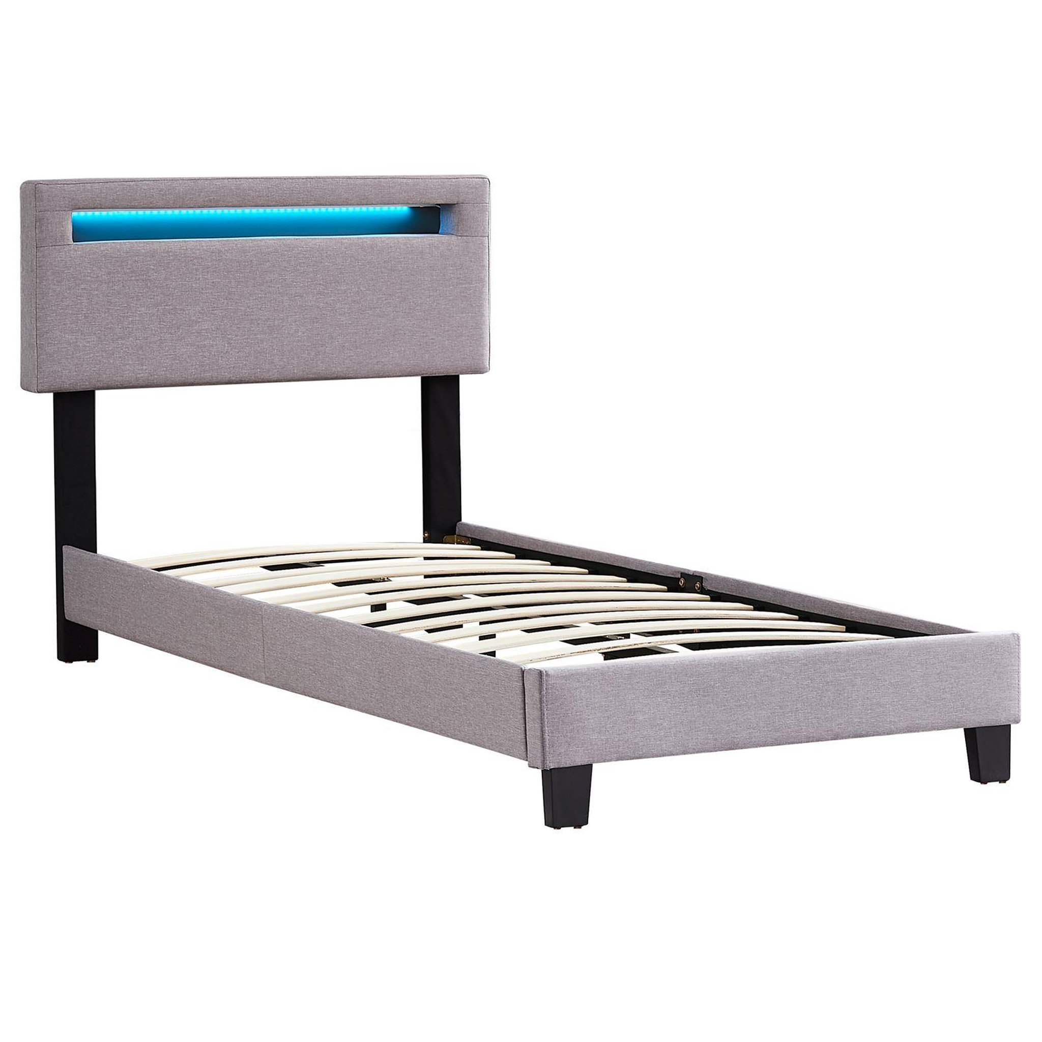 Voir la diapositive 4 : IDIMEX Lit LED simple AUSTIN 90x190 cm, avec sommier, revêtement en tissu