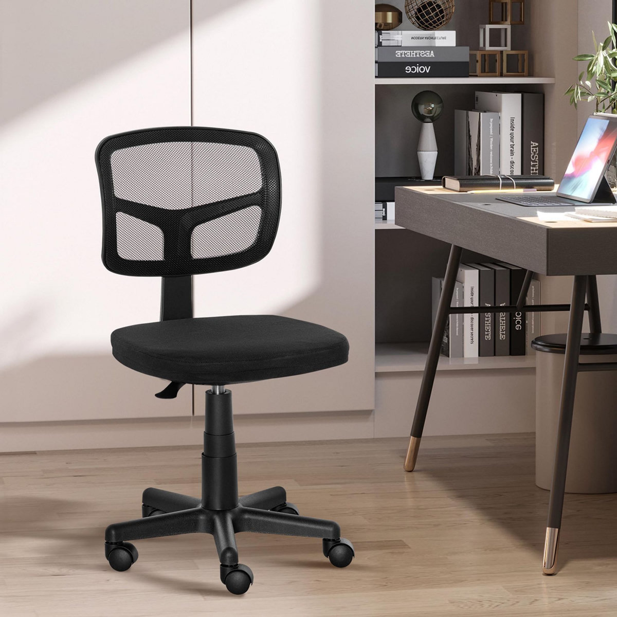 VINSETTO Chaise de bureau ergonomique hauteur réglable dossier enveloppant maille noir