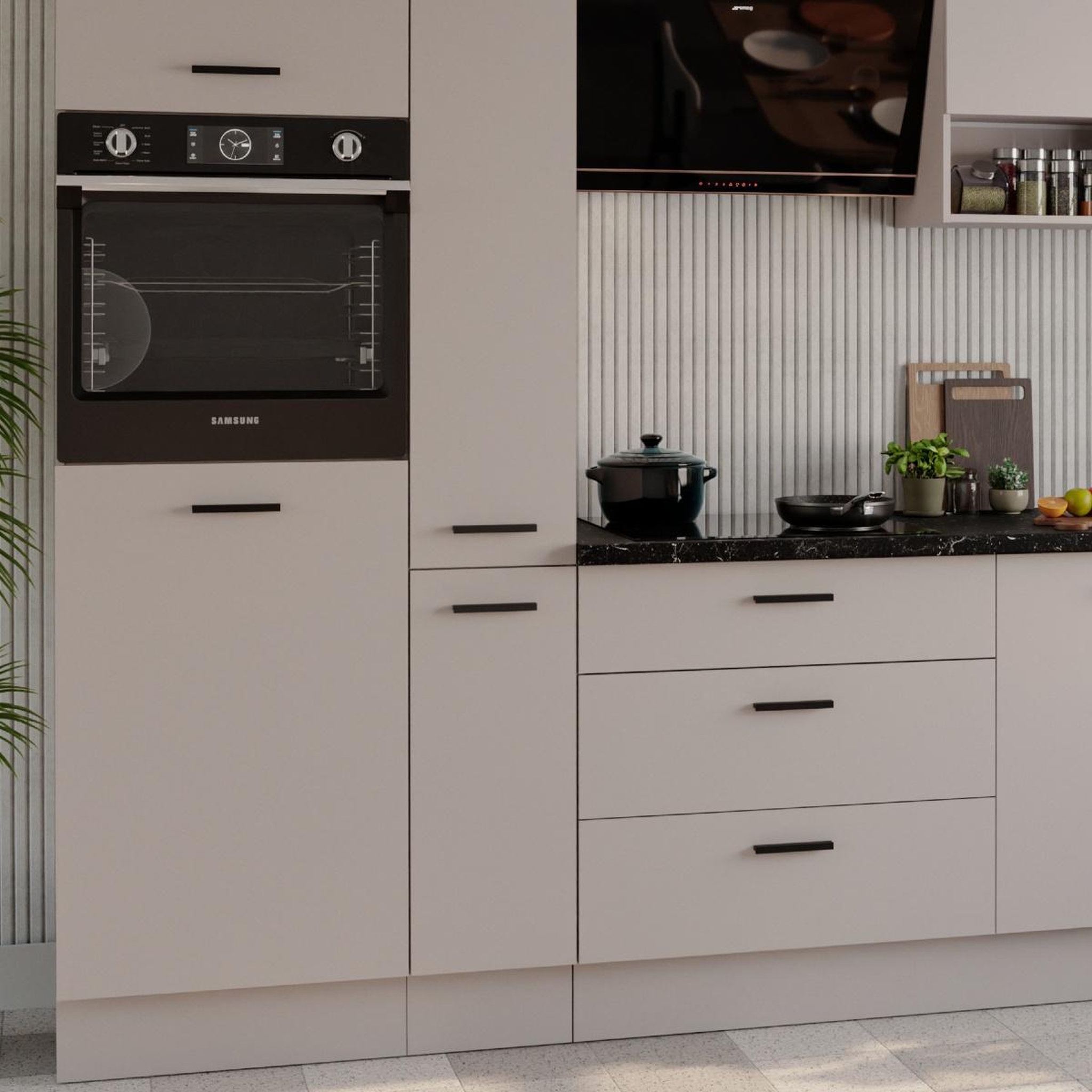 Voir la diapositive 3 : JLC KREATION Cuisine complète moderne beige 280cm TAMA