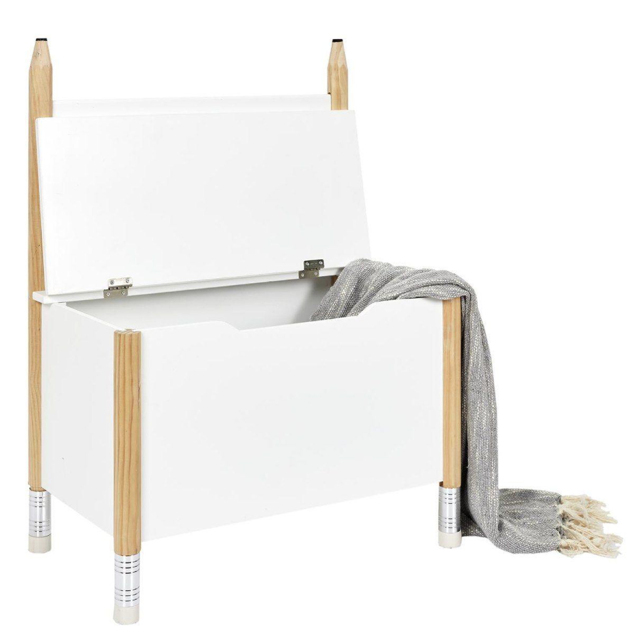 Voir la diapositive 4 : HOME DECO KIDS Coffre de rangement & banc  crayon  80cm blanc