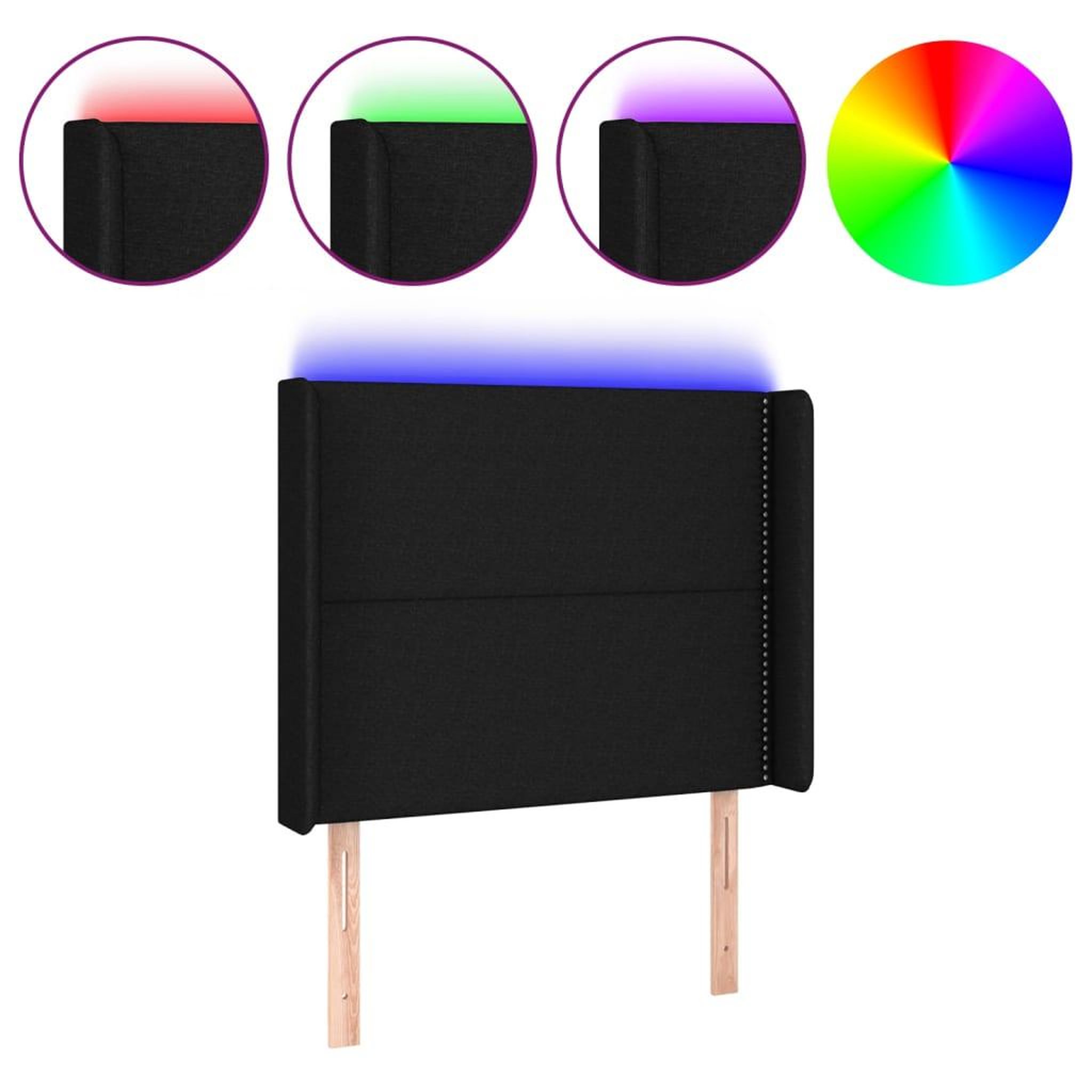 Voir la diapositive 2 : VIDAXL Tete de lit a LED Noir 93x16x118/128 cm Tissu