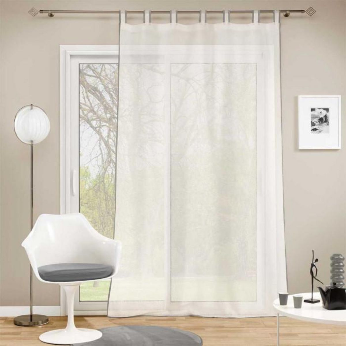 Paris Prix Rideau Voilage à Passants  Casalina  140x280cm Blanc & Gris