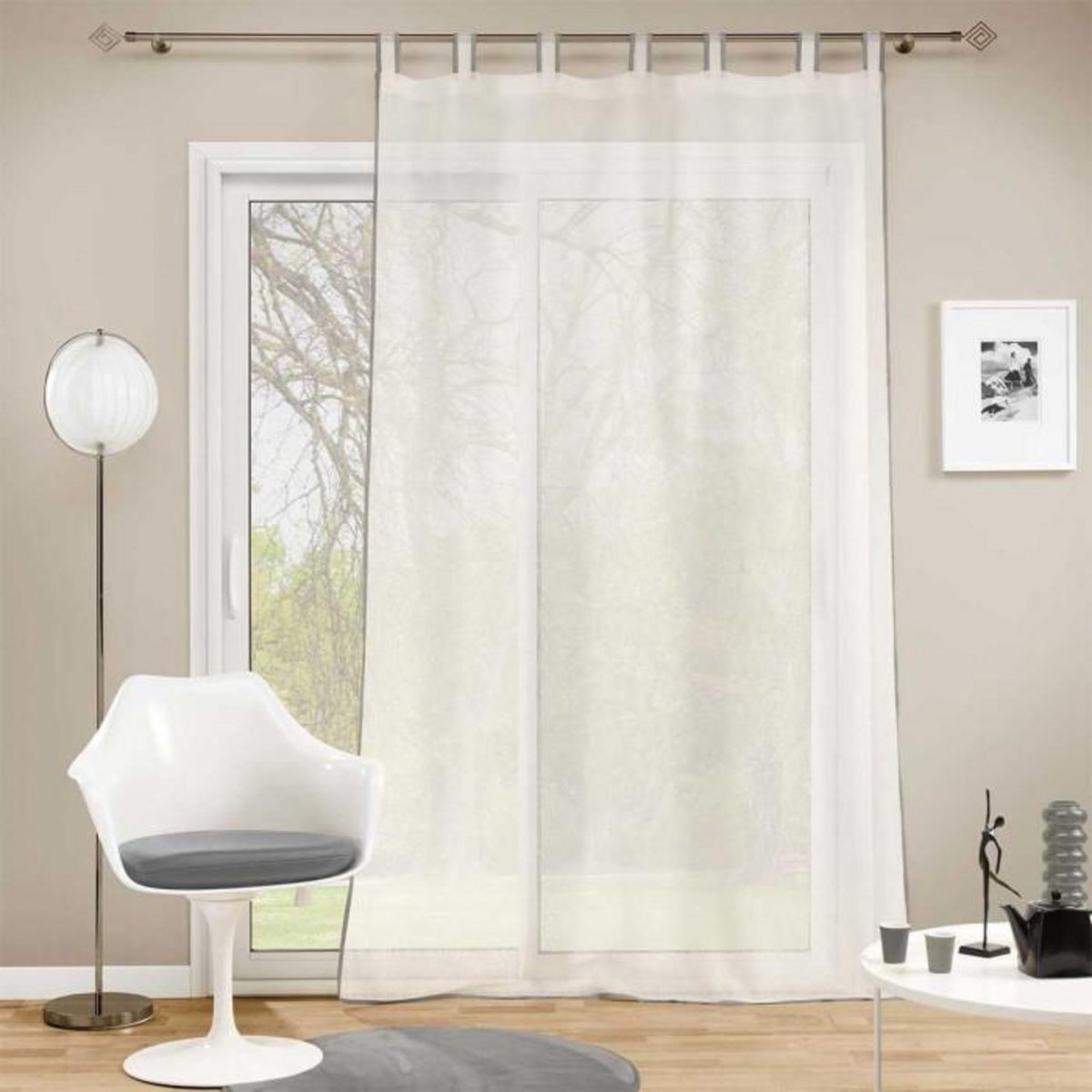 Paris Prix Rideau Voilage à Passants  Casalina  140x280cm Blanc & Gris