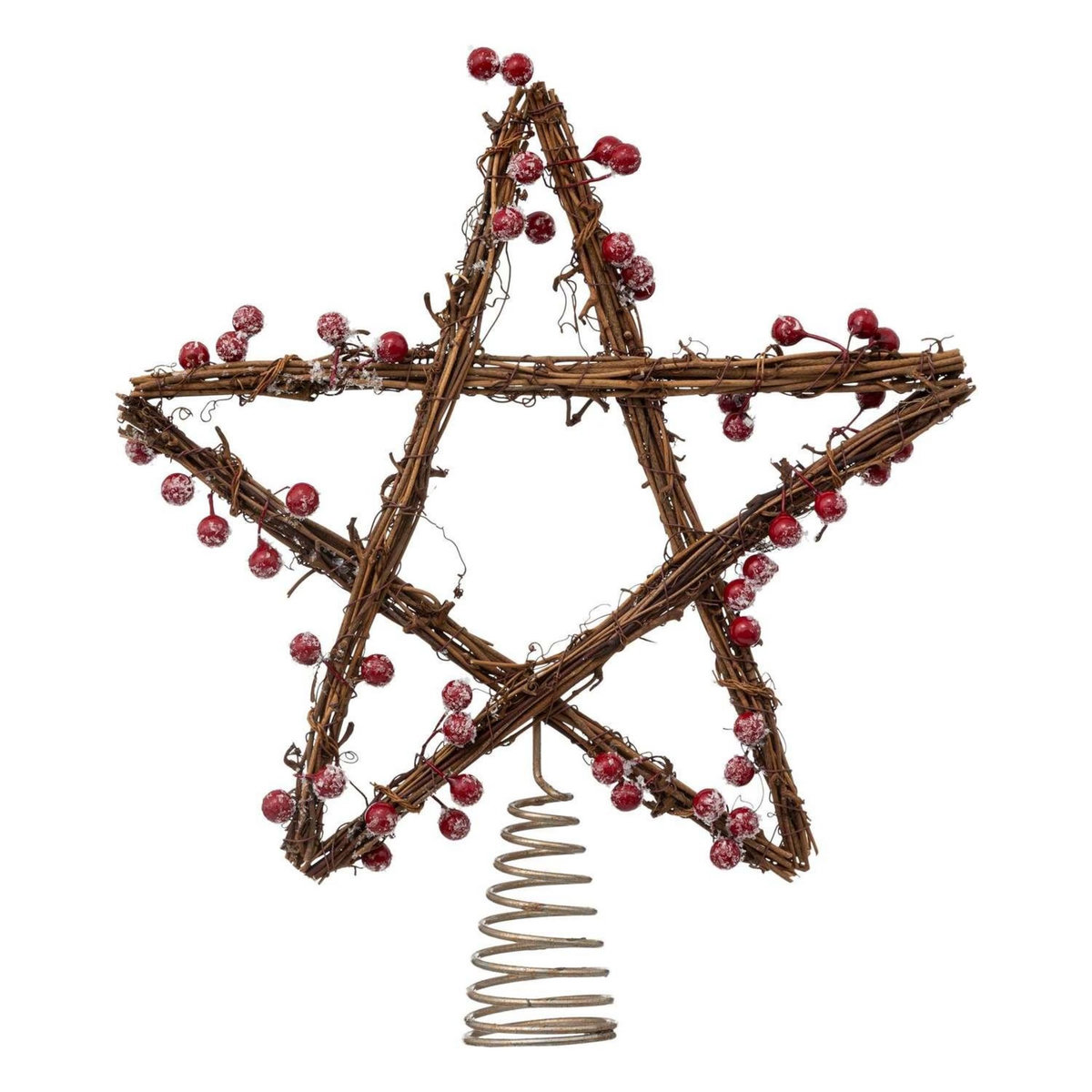ATMOSPHERA Cimier de sapin étoile en rotin et baies rouges enneigées