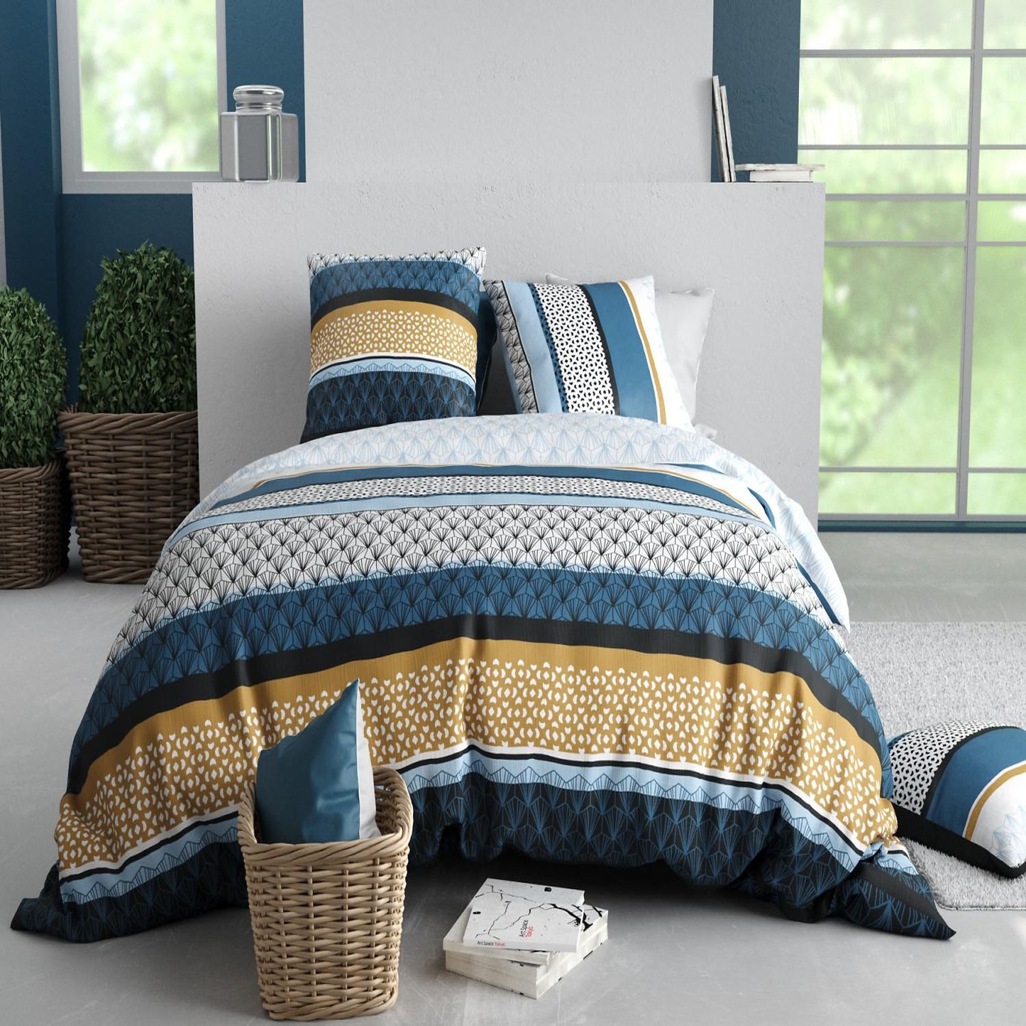 ATELIER DU COTON Parure housse de couette 100% coton 57fils osis. Coloris disponibles : Multicolore