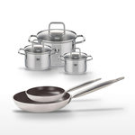 ELO Lot Poêles 24/32 cm avec revêtement céramique sans PFAS et Faitouts 12/14/20 cm Elo Bistro Line Citrin