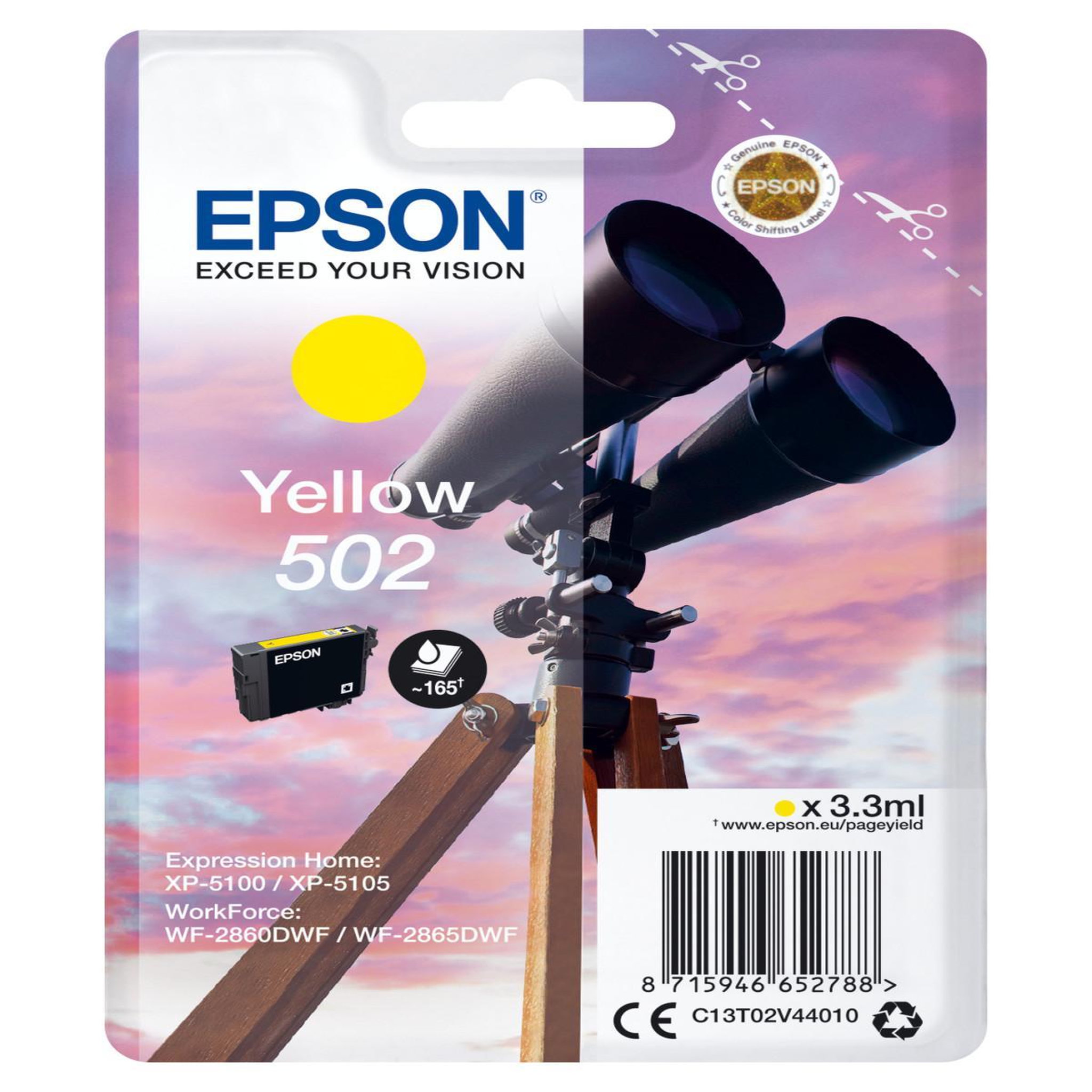 Voir la diapositive 2 : Epson Cartouche d'encre Originale 502 Jaune (Yellow) Série Jumelles - C13T02W44010