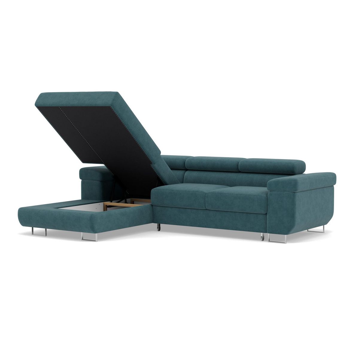 BEST MOBILIER Pablo - canapé d'angle gauche - 6 places - convertible avec coffre et têtières réglables - en velours côtelé