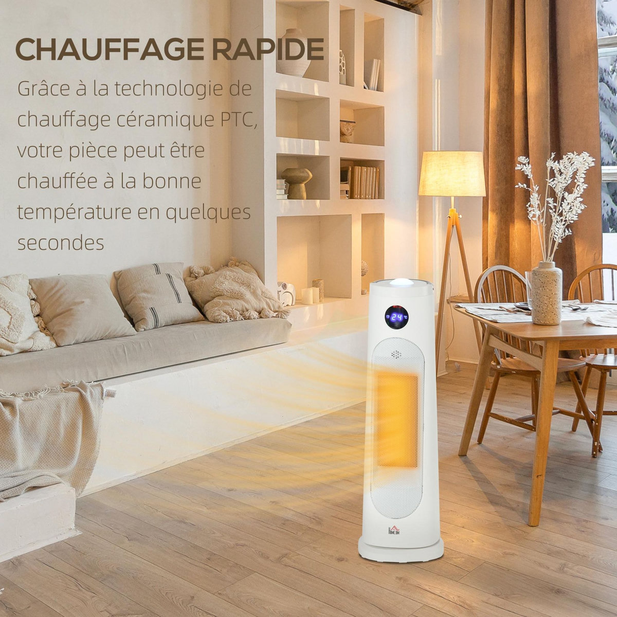 HOMCOM Chauffage d'appoint électrique colonne avec télécommande et timer - chauffage soufflant 1400-2000W - panneau LED - acier plastique noir blanc