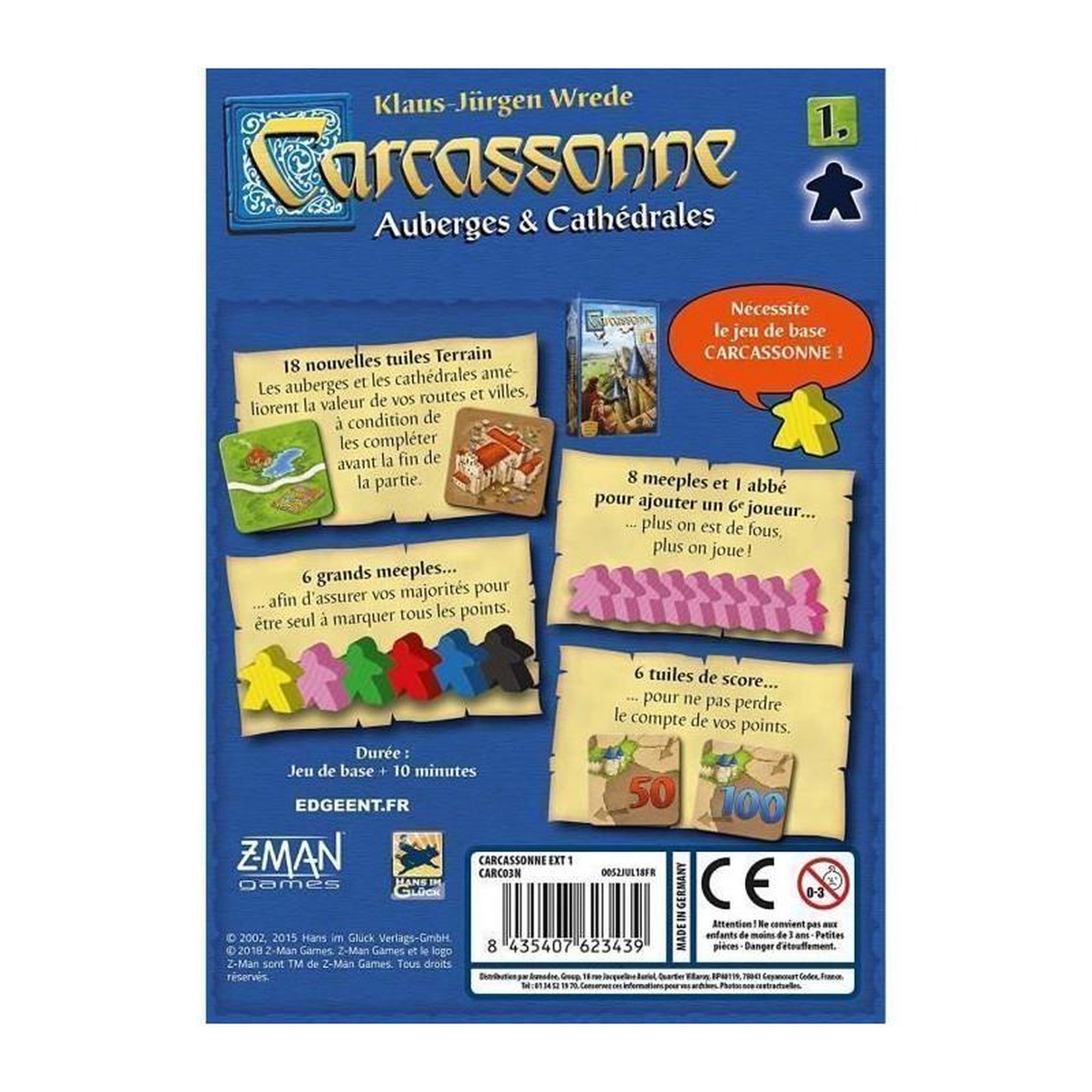 Voir la diapositive 2 : Asmodee ASMODEE - Carcassonne - Extension1 Auberges Cathedrales - Nouvelle Version - Jeu de societe