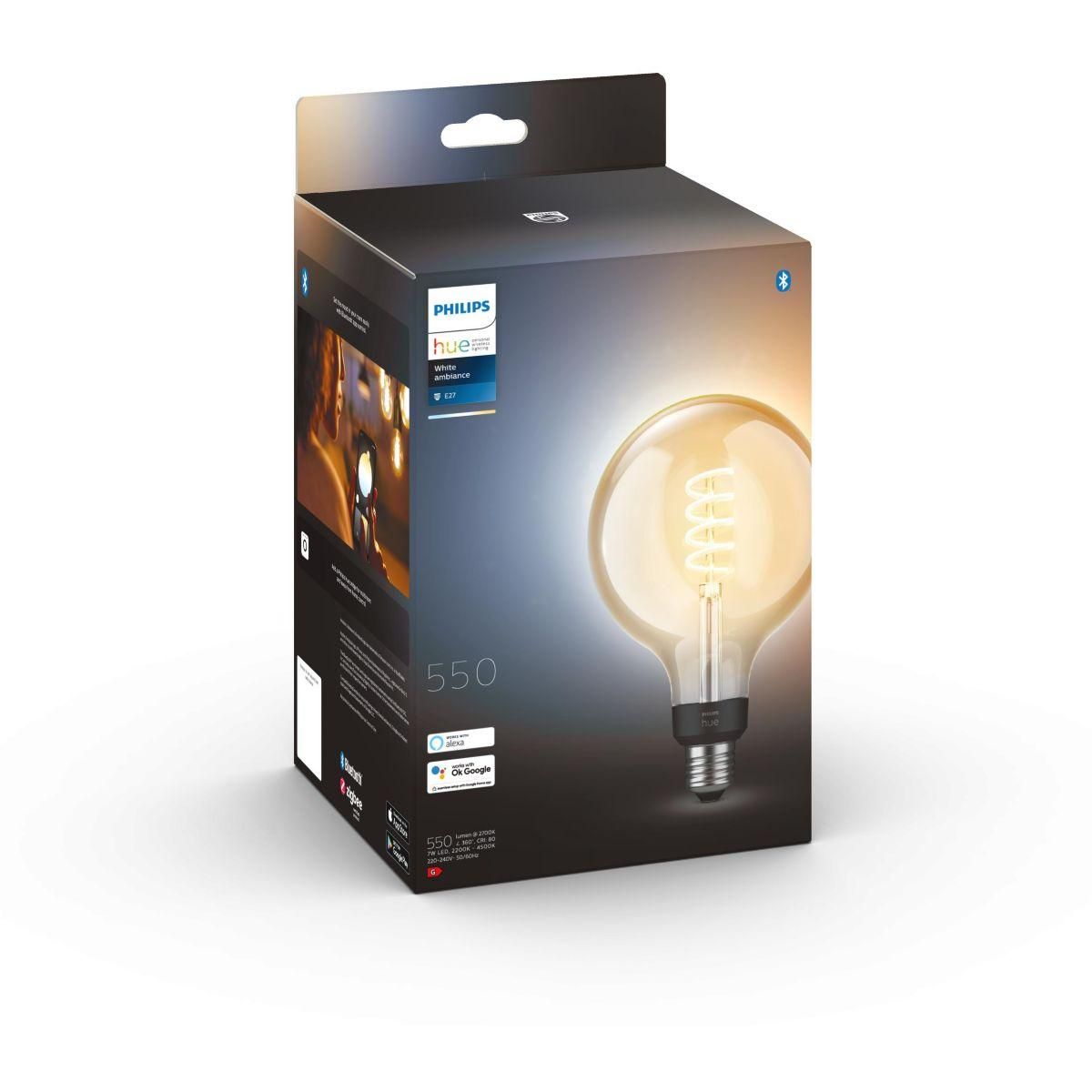 Philips Ampoule LED connectée HUE White Ambiance E27 Globe G. Filament