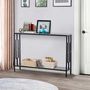 Voir la diapositive 2 : HOMCOM Console table d'appoint design industriel dim. 106L x 23l x 76H cm étagère acier noir panneaux particules bois gris