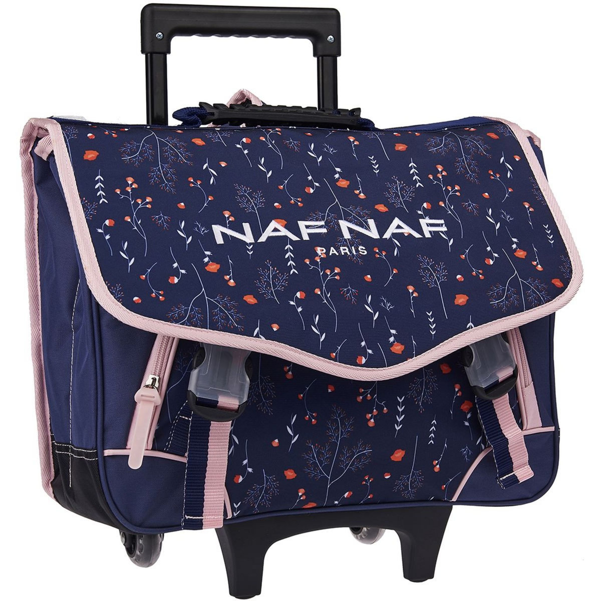 Naf Naf Cartable à roulettes 41 cm CM1/CM2 bleu et rose motif floral