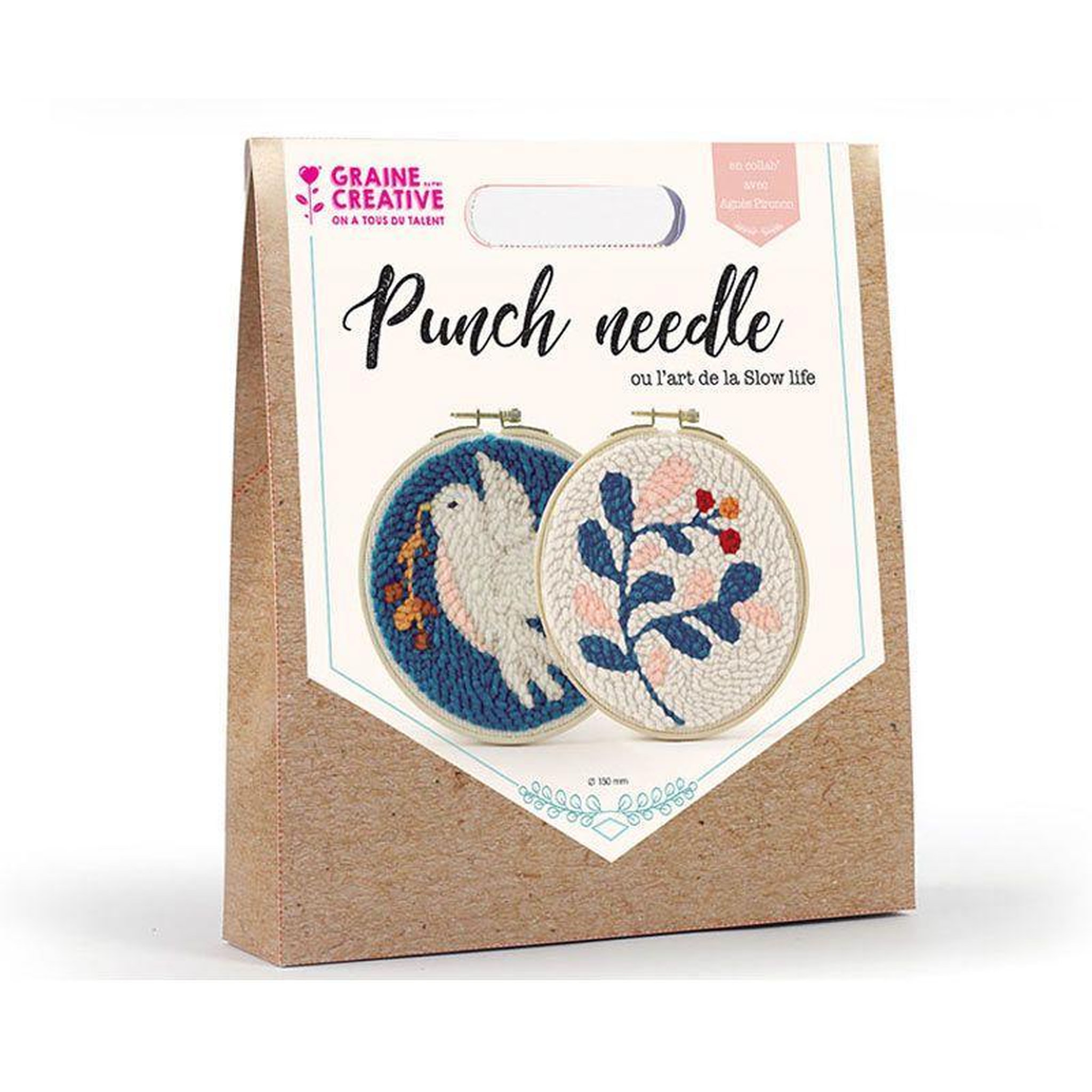 Voir la diapositive 2 : Graine créative Coffret 2 punch needle - Diptyque colombe et végétal ø 15 cm