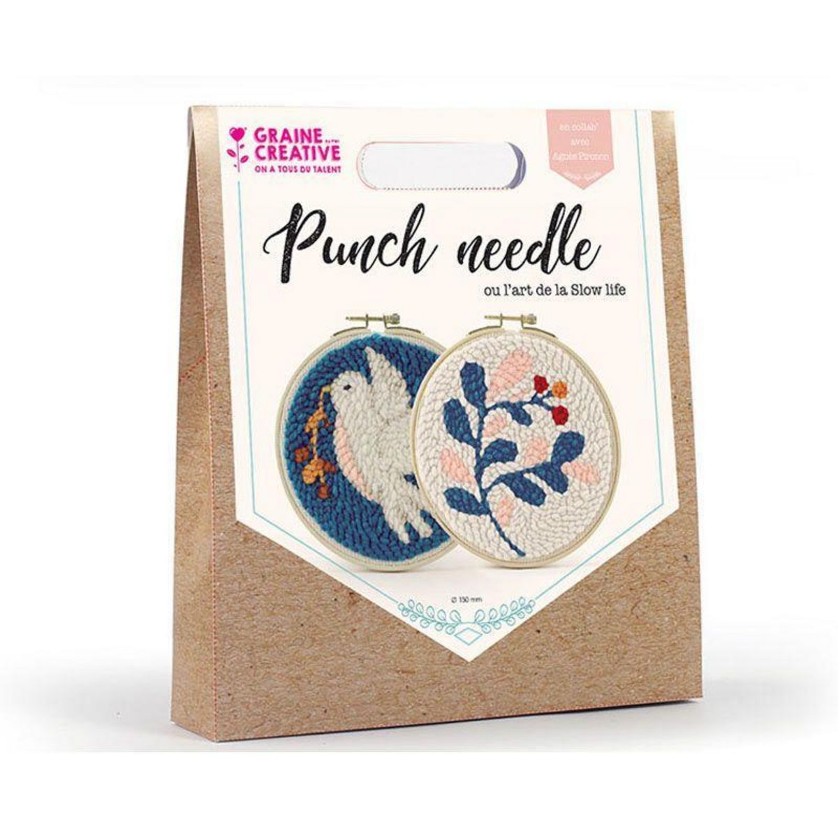 Graine créative Coffret 2 punch needle - Diptyque colombe et végétal ø 15 cm