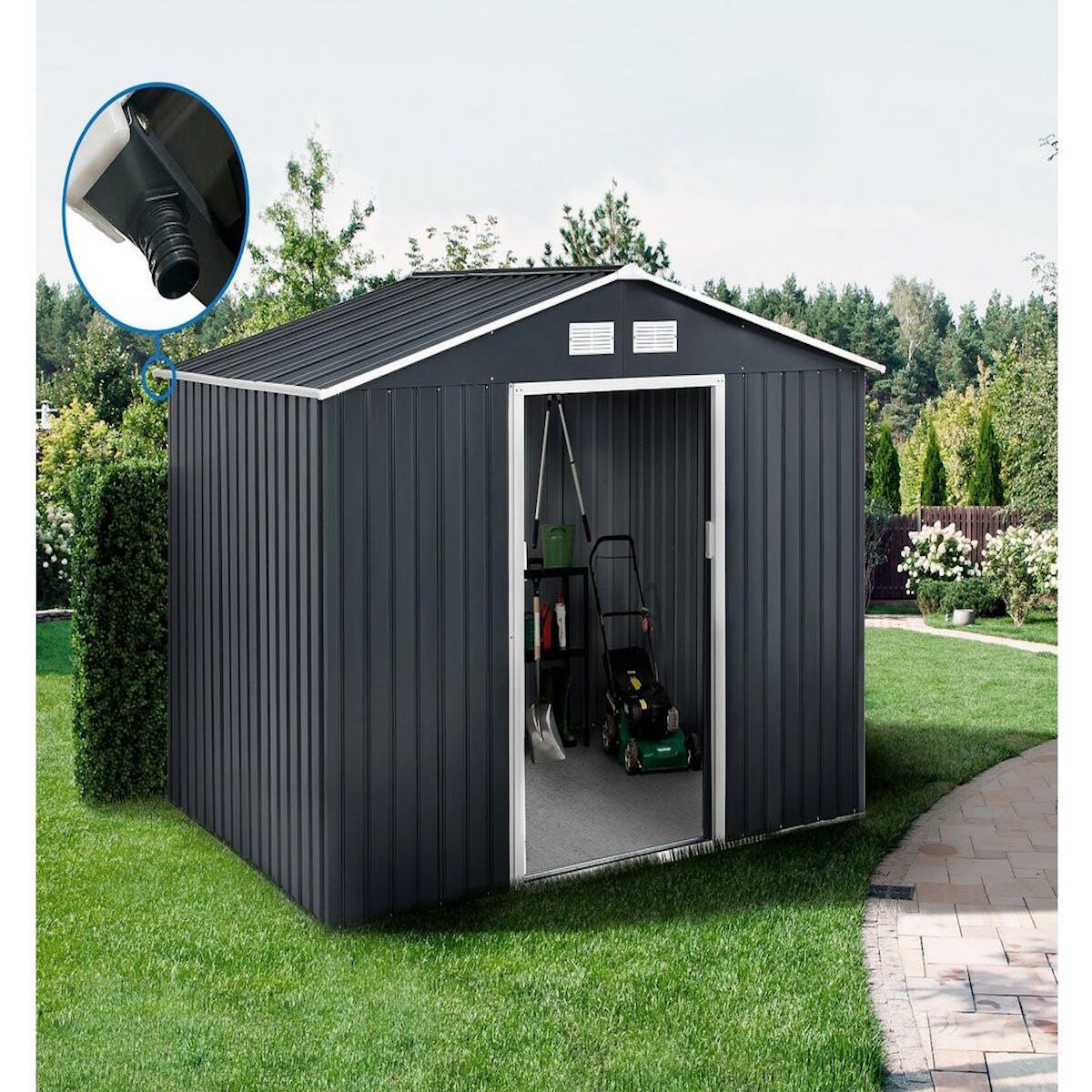 Habitat et Jardin Abri de jardin métal -  Vegas  - 7,06 m² avec gouttière - Gris