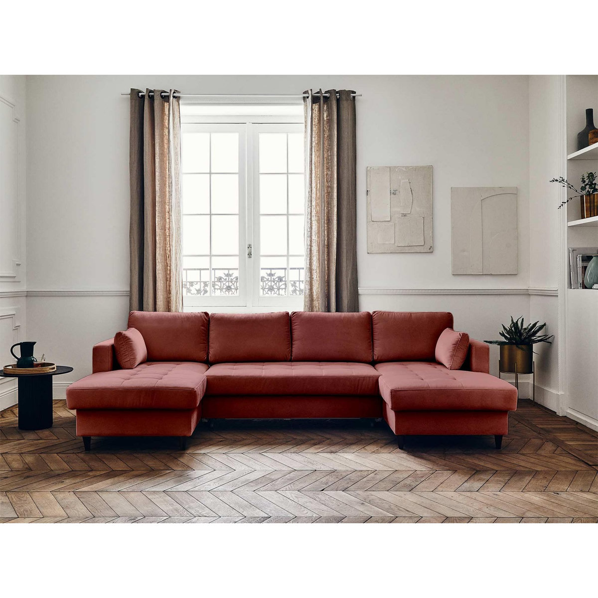 LISA DESIGN Anna - canapé panoramique en u - 7 places - convertible avec coffre - en velours