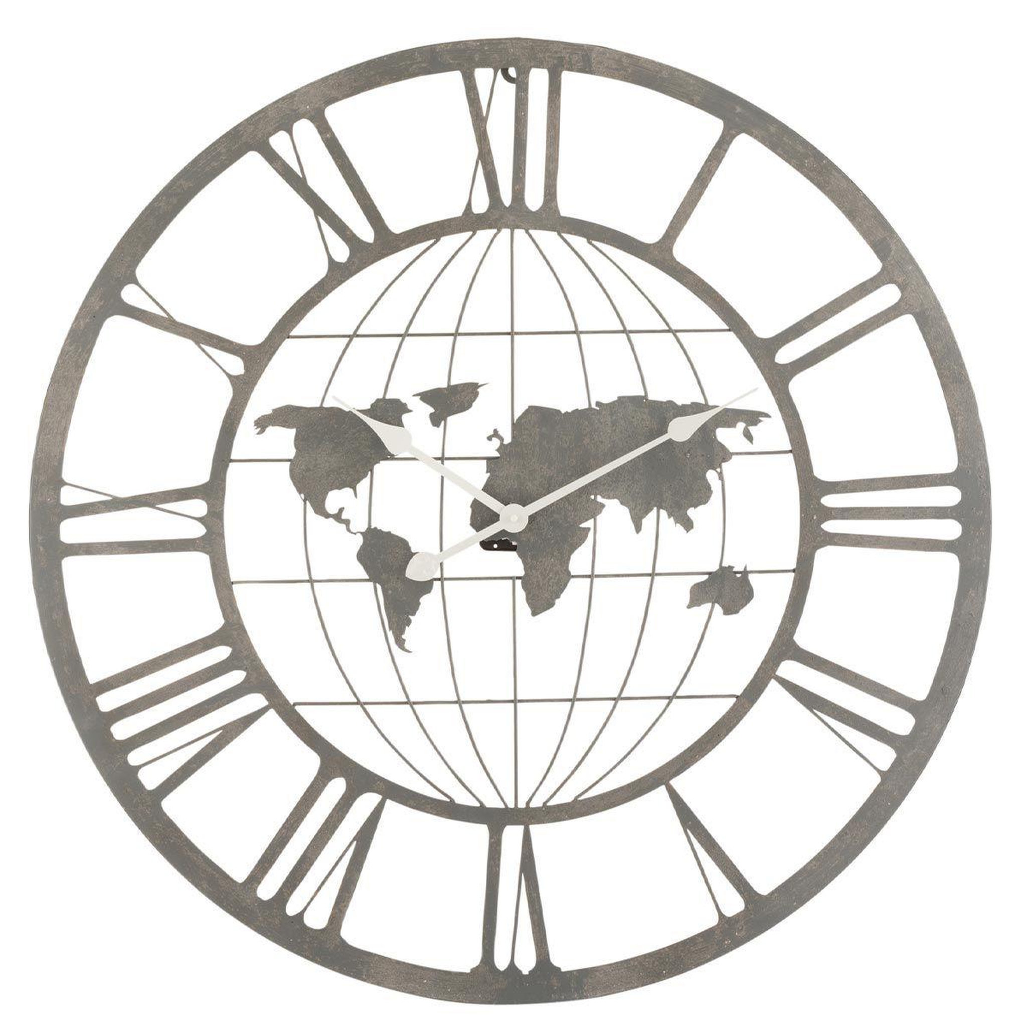 Voir la diapositive 1 : J-LINE Horloge Murale Design  Planisphère  80cm Gris