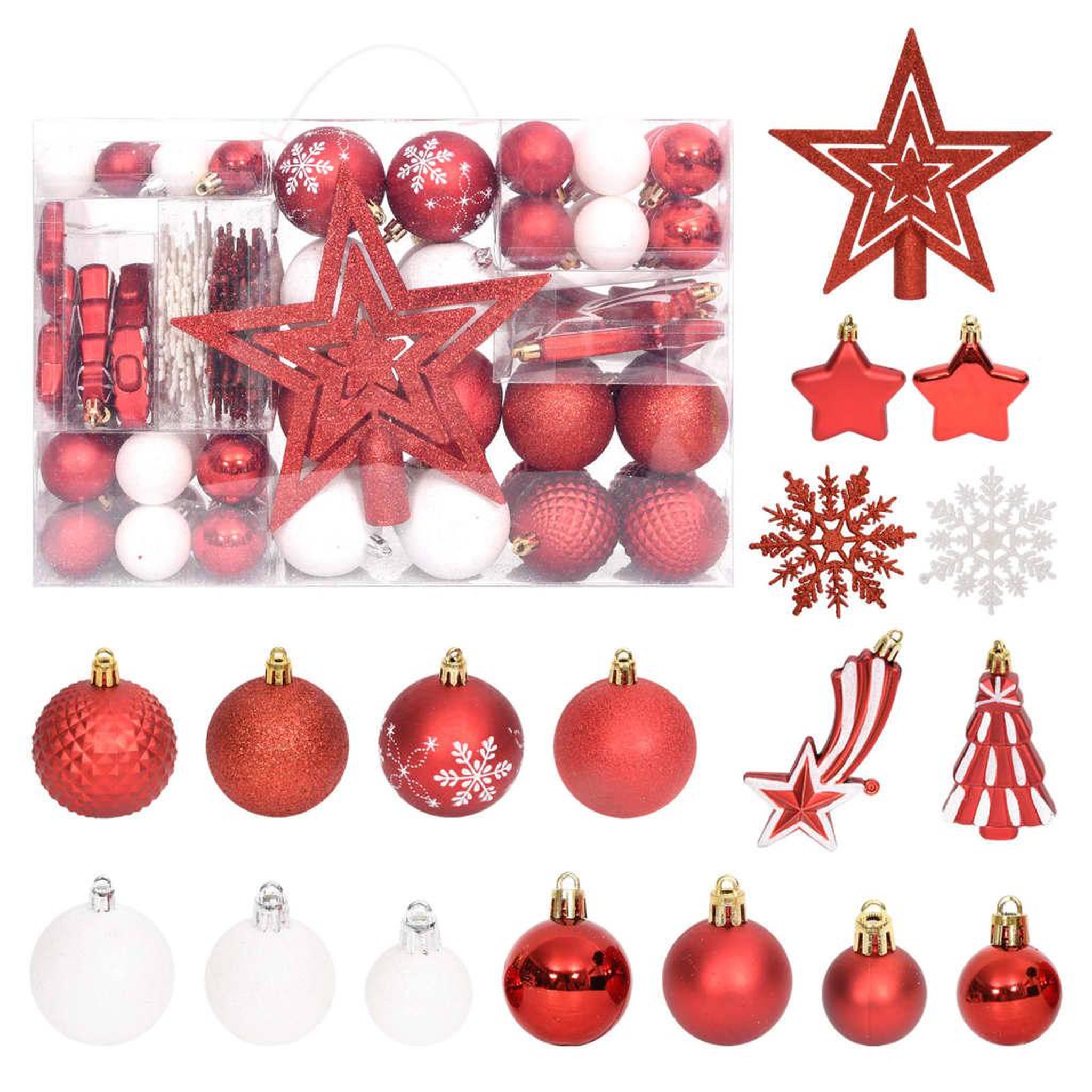 VIDAXL Ensemble de boules de noël 108 pcs rouge et blanc
