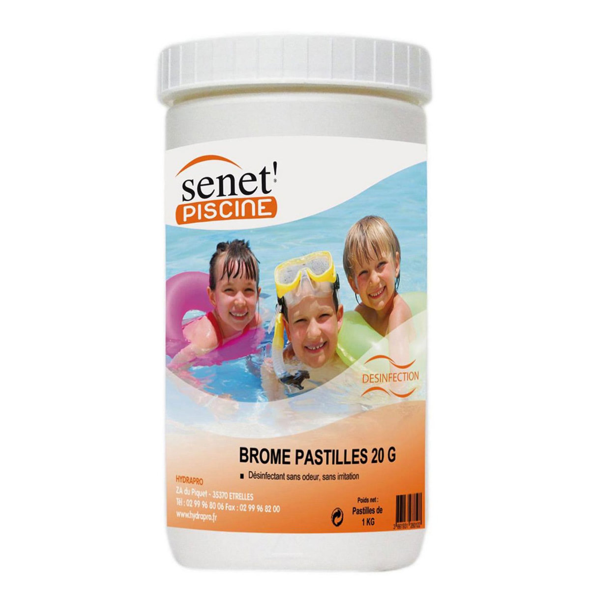 senet' piscine Brome en pastilles de 20g - Pot de 1 kg.