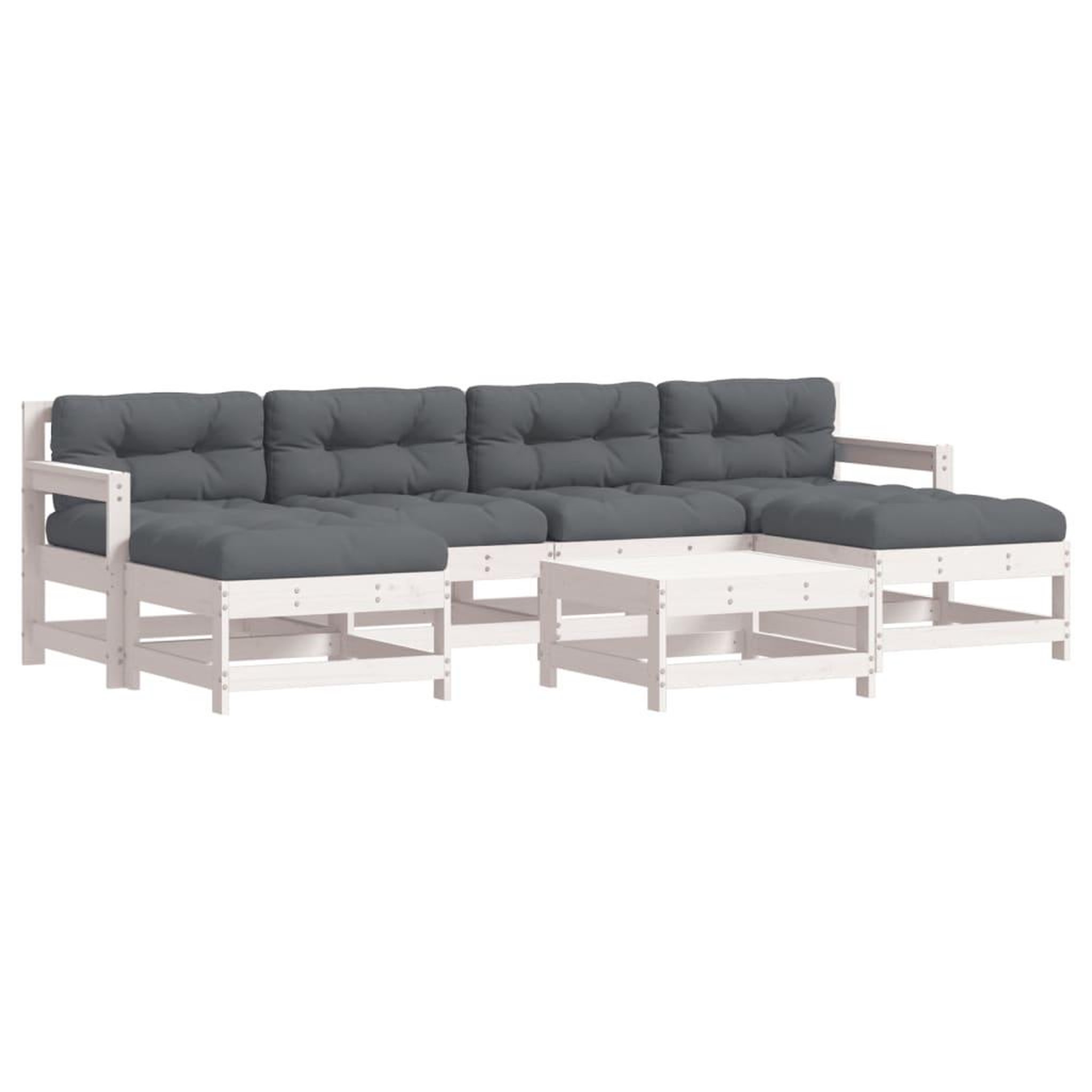 Voir la diapositive 2 : VIDAXL Salon de jardin 7 pcs avec coussins blanc bois massif