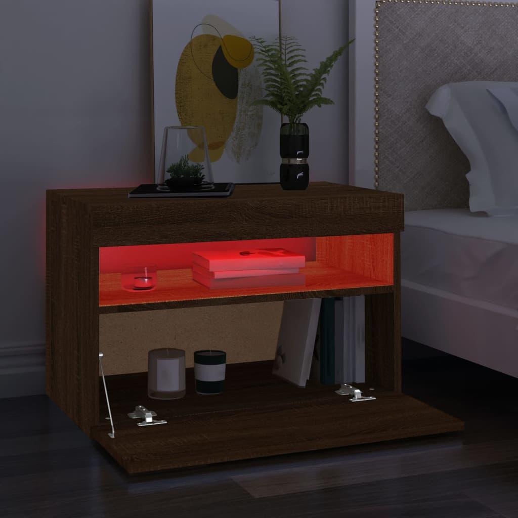 Voir la diapositive 4 : VIDAXL Meuble TV avec lumieres LED Chene marron 60x35x40 cm