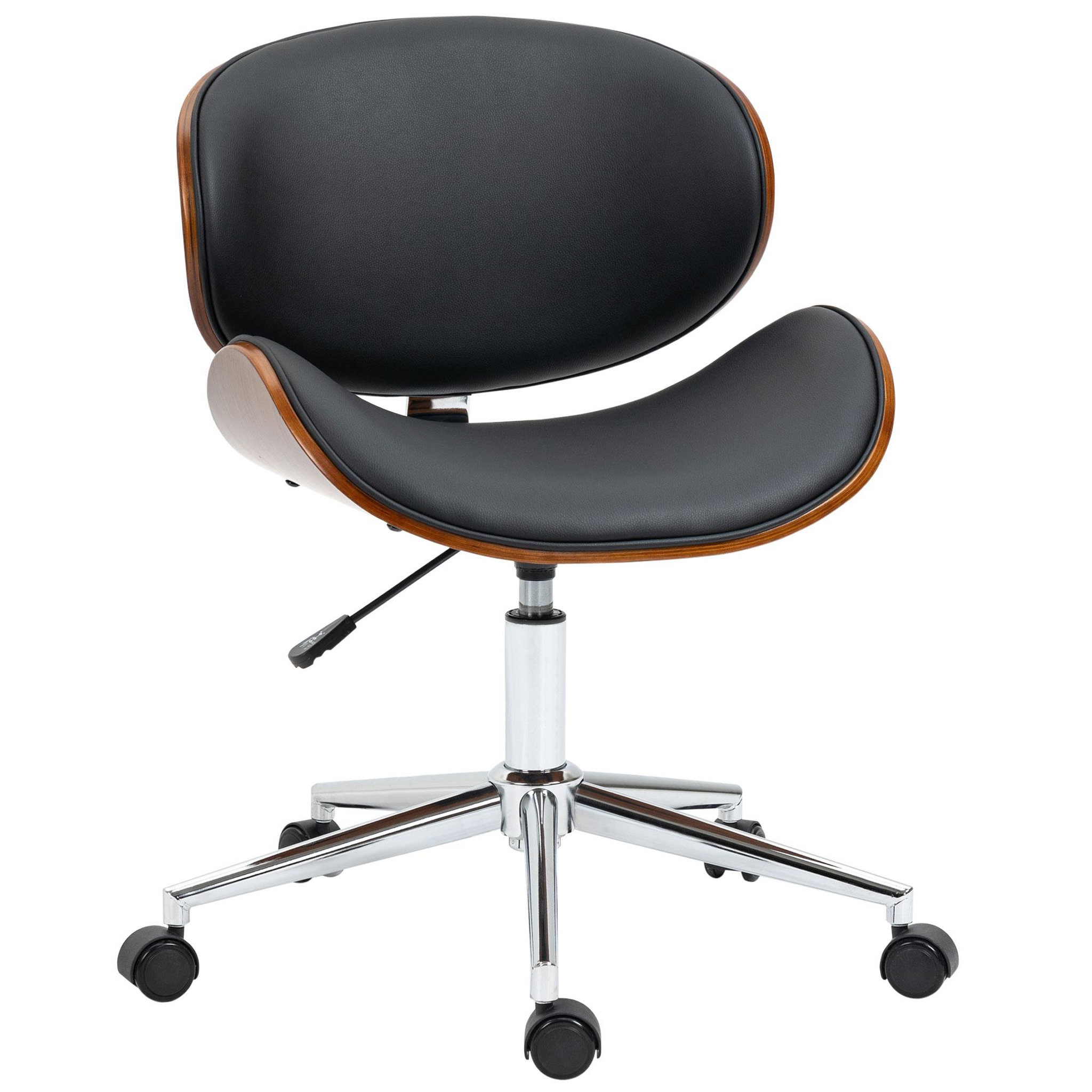 VINSETTO Chaise de bureau manager design vintage pivotante réglable bois peuplier acier chromé synthétique noir