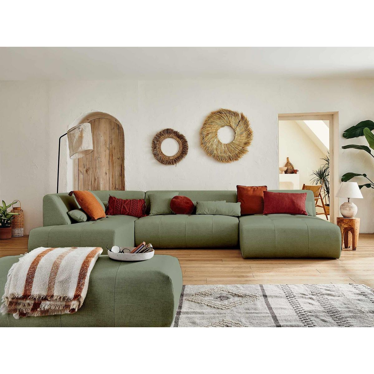 LISA DESIGN Onyx - canapé panoramique d'angle gauche 7 places - en tissu