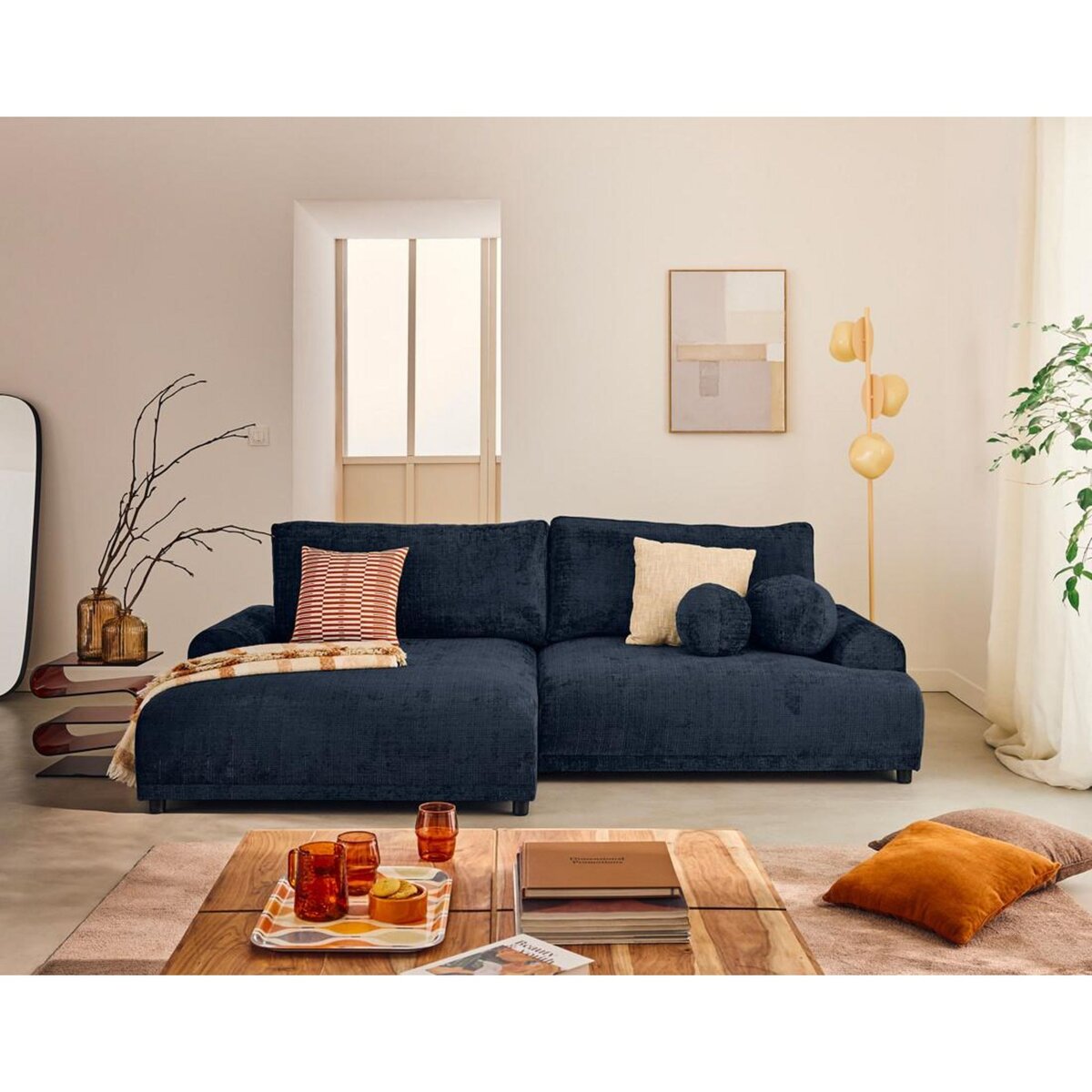 LISA DESIGN Nelly - canapé d'angle gauche 4 places convertible avec coffre en velours texturé