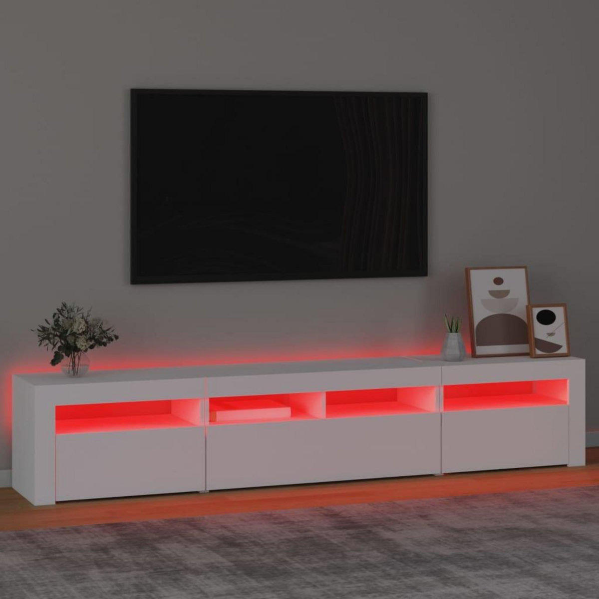 VIDAXL Meuble TV avec lumieres LED Blanc 210x35x40 cm