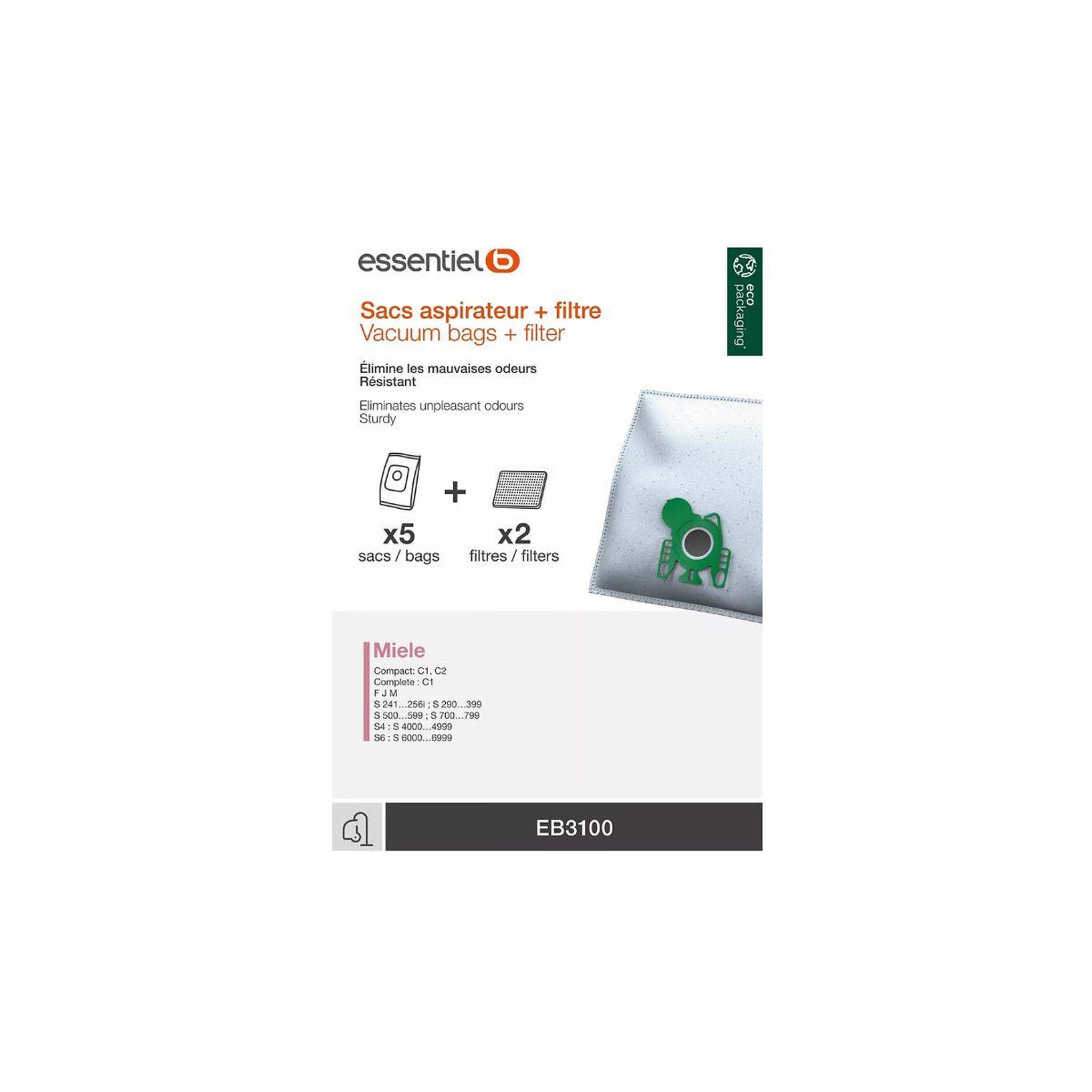 Voir la diapositive 2 : ESSENTIEL B Sac aspirateur eb3100 compatible miele fjm