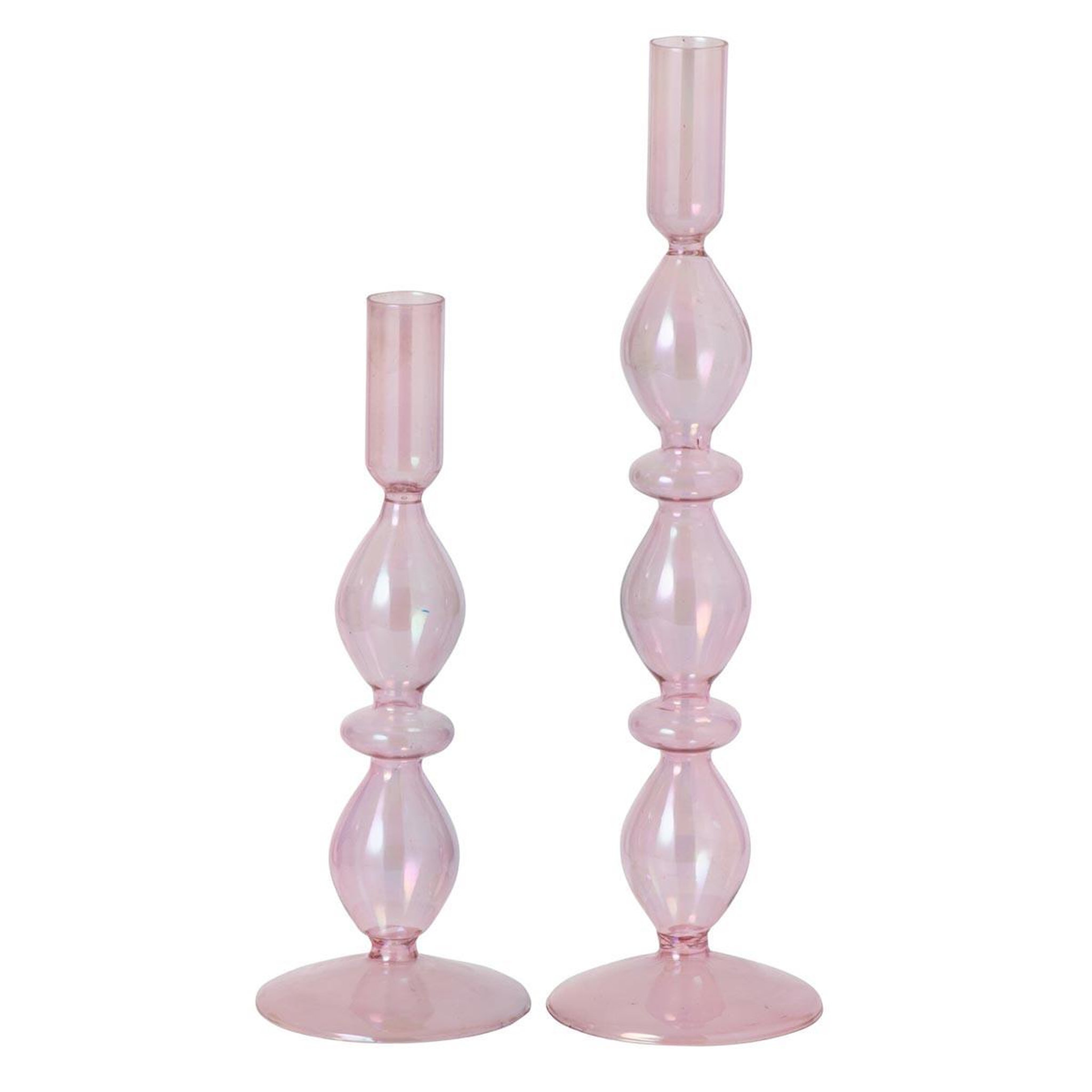 J-LINE Lot de 2 Bougeoirs en Verre  Nadège  32cm Rose