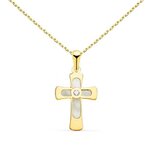 L'ATELIER D'AZUR Collier - Médaille Croix Or 18 Carats 750/000 Jaune et Nacre - Chaine Dorée