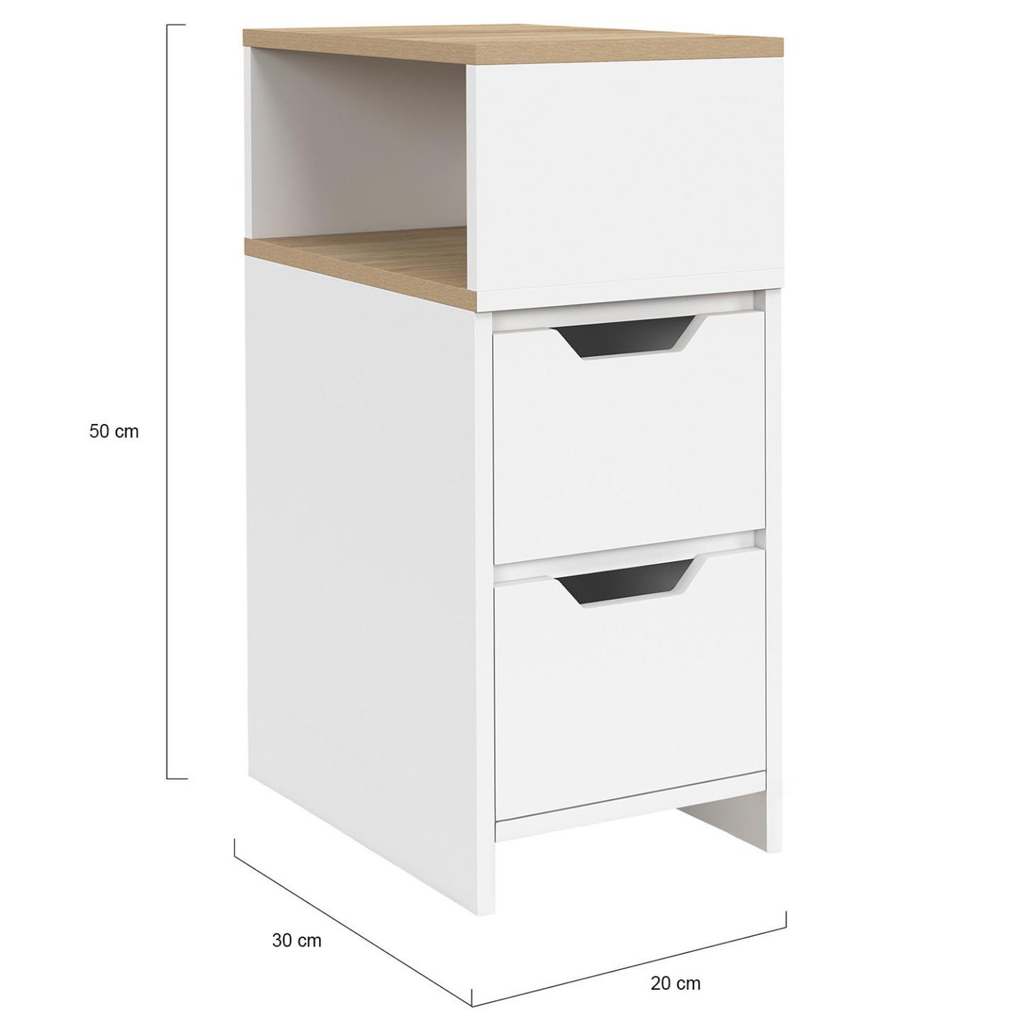 Voir la diapositive 4 : ID MARKET Lot de 2 tables de chevet étroites anouk 2 tiroirs avec niche latérale réversible blanc et bois