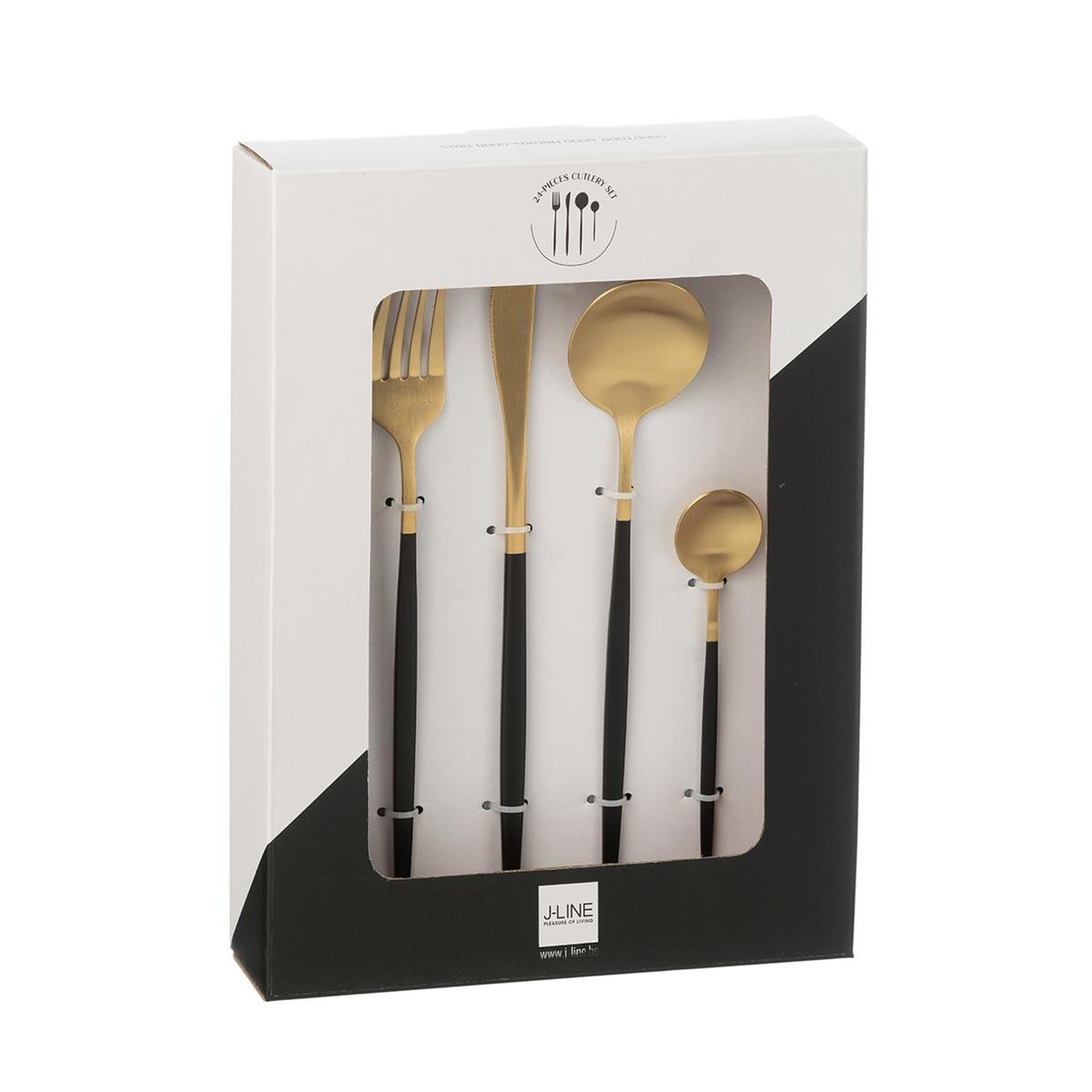 Voir la diapositive 6 : J-LINE Ménagère 24 Pièces en Inox  Mat  27cm Noir & Or