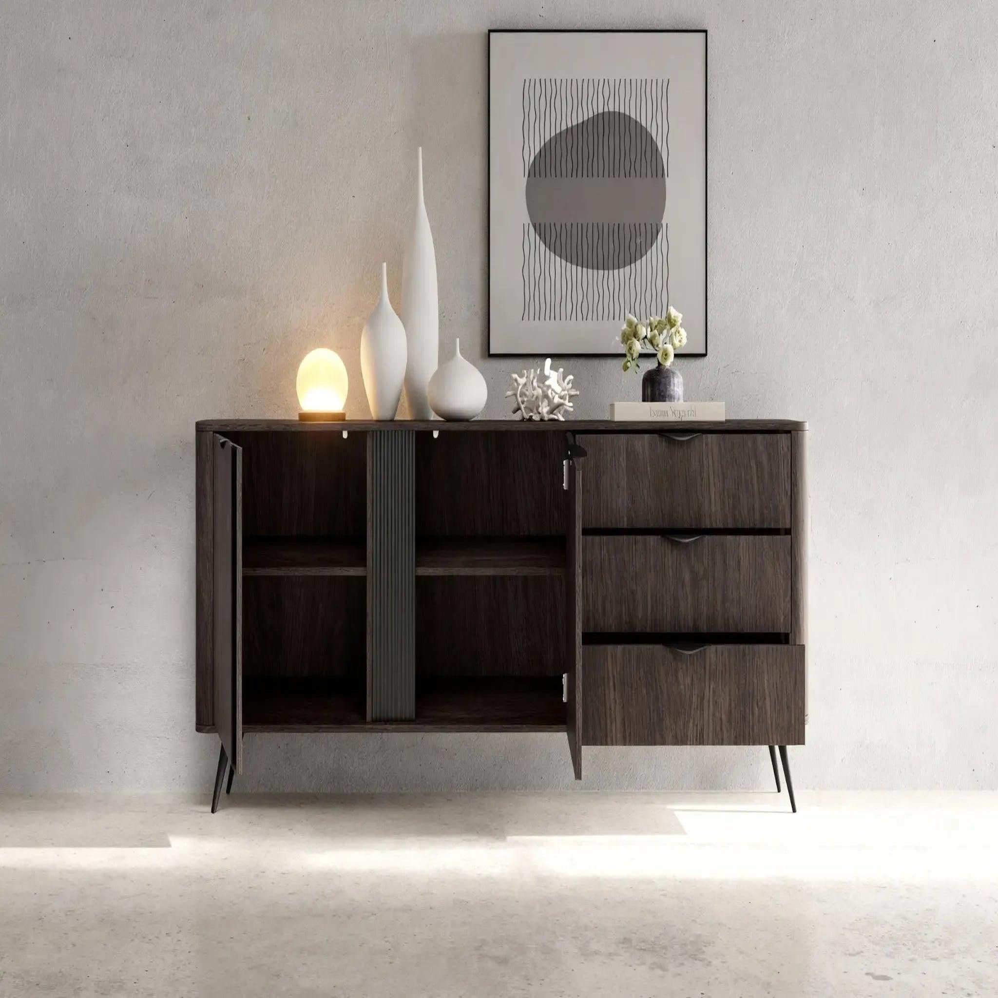 Voir la diapositive 4 : CASANOVA PARIS SELENA - Buffet 2 portes 195cmbois de chêne - Chêne foncé