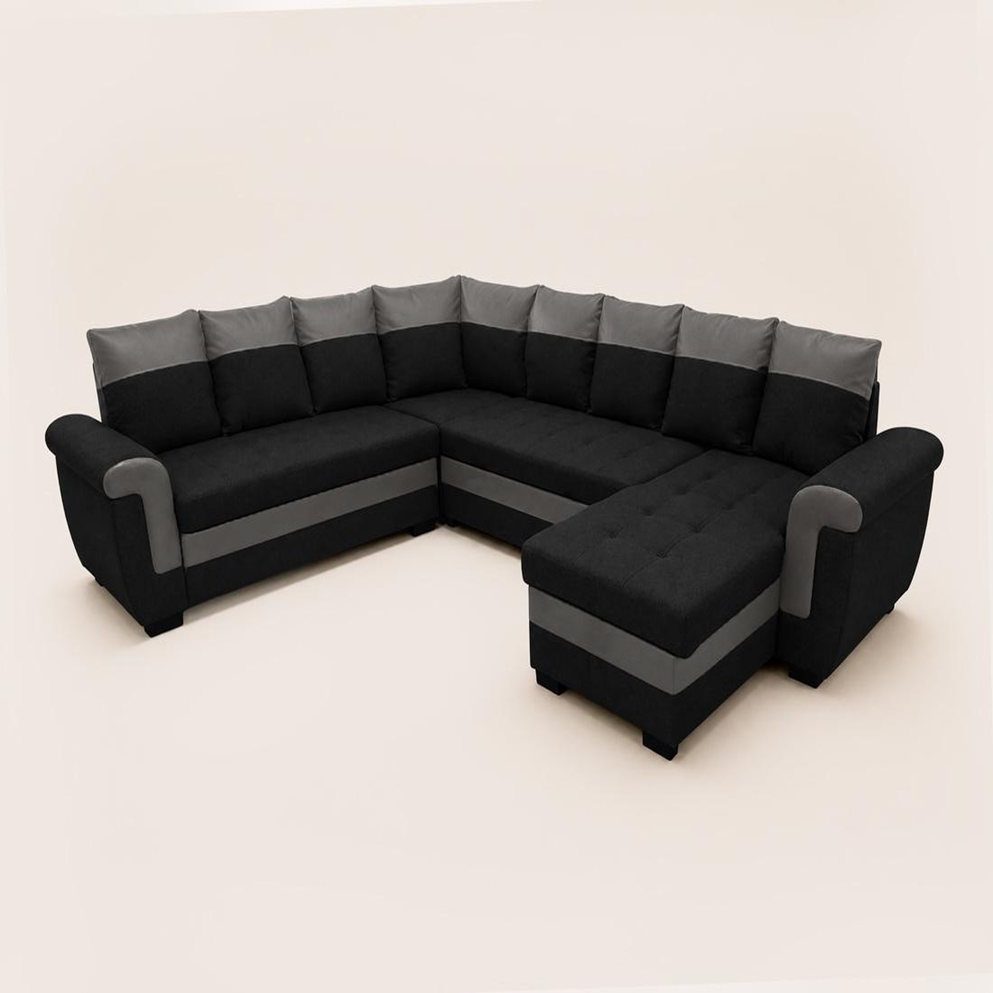 Voir la diapositive 3 : BEST MOBILIER Henry - canapé panoramique d'angle réversible - 7 places - convertible avec coffre - en tissu et pu