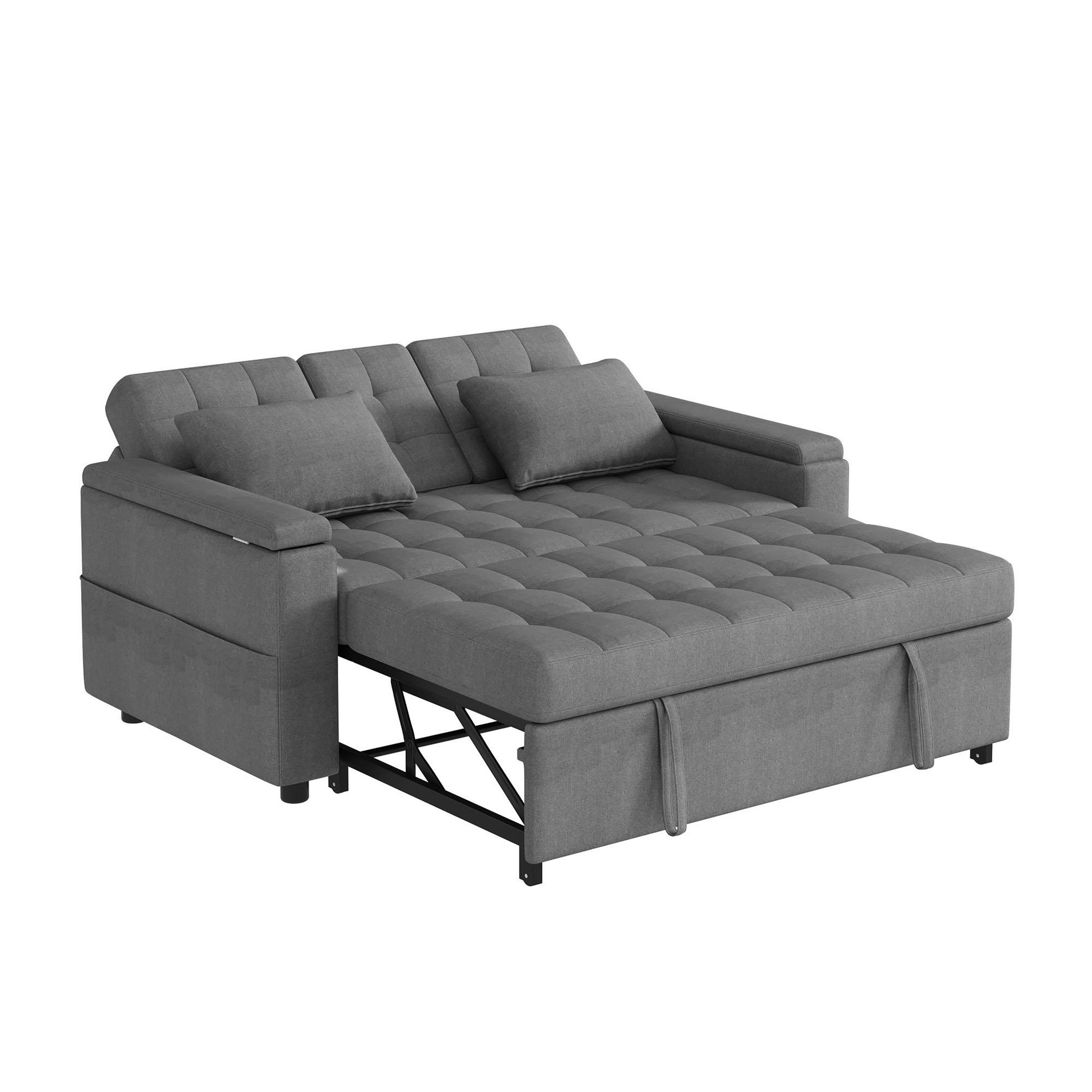 MERAX Canapé droit convertible 2 places coton et lin. Coloris disponibles : Beige, Gris