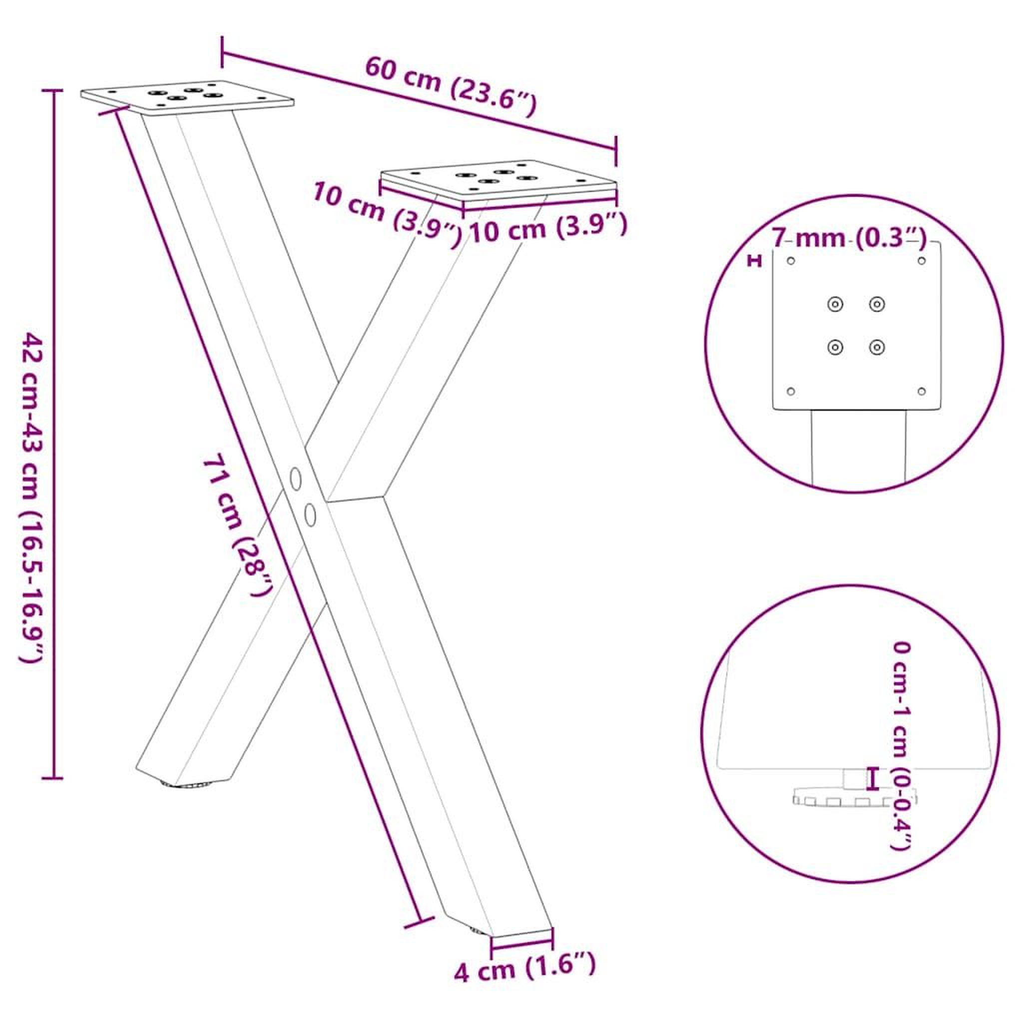 Voir la diapositive 6 : VIDAXL Pieds de table basse forme de X 2 pcs blanc 60x(42-43) cm acier
